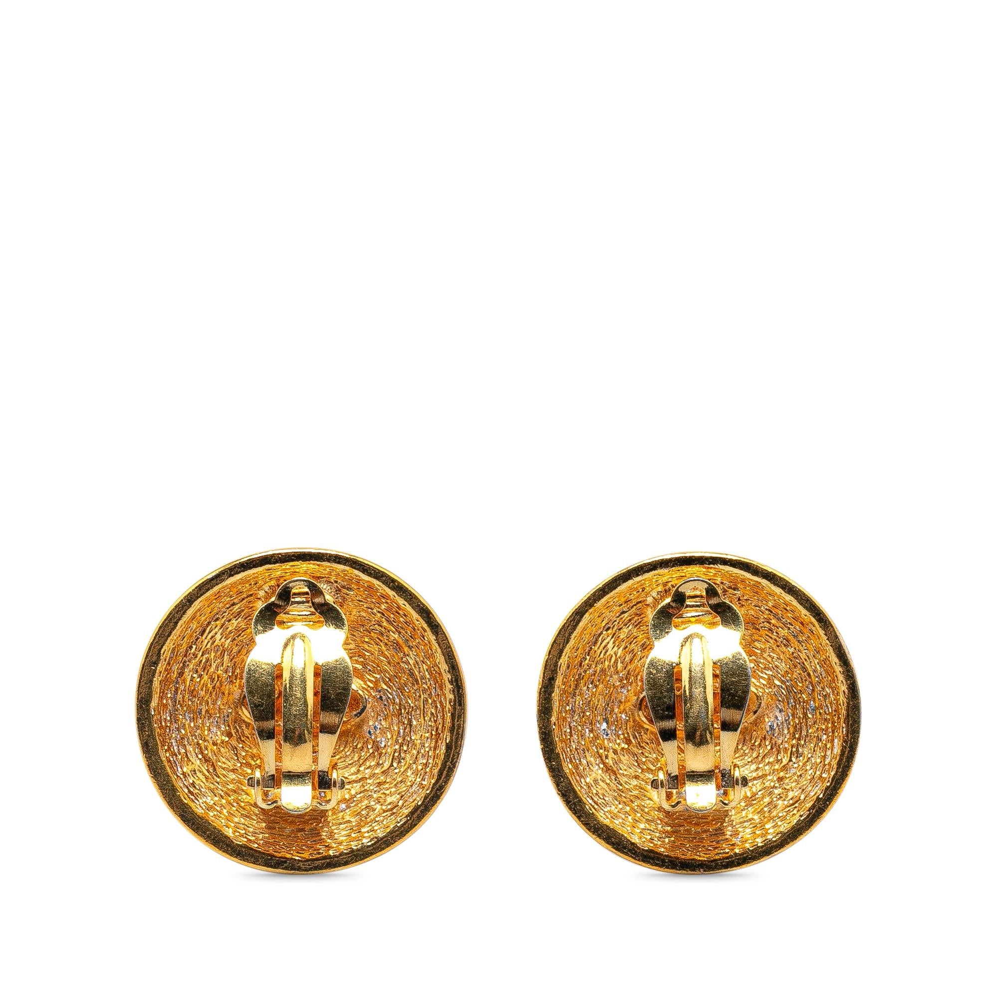 Chanel Gold Plated CC Quilted Clip On Earrings
