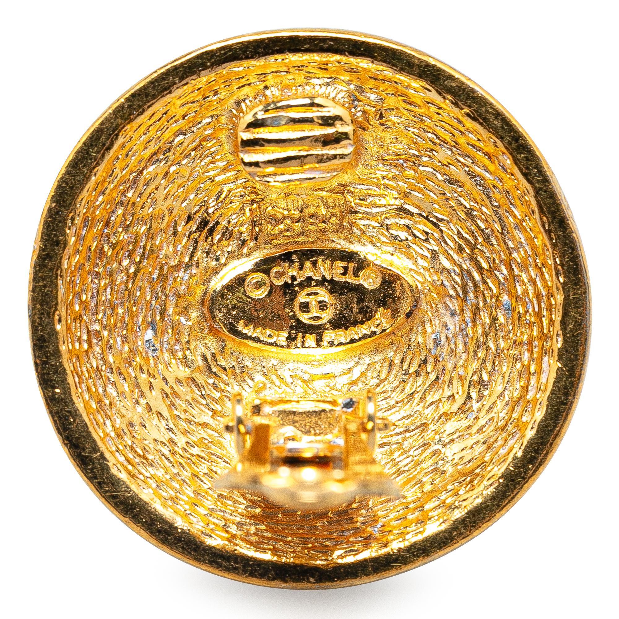 Chanel Gold Plated CC Quilted Clip On Earrings