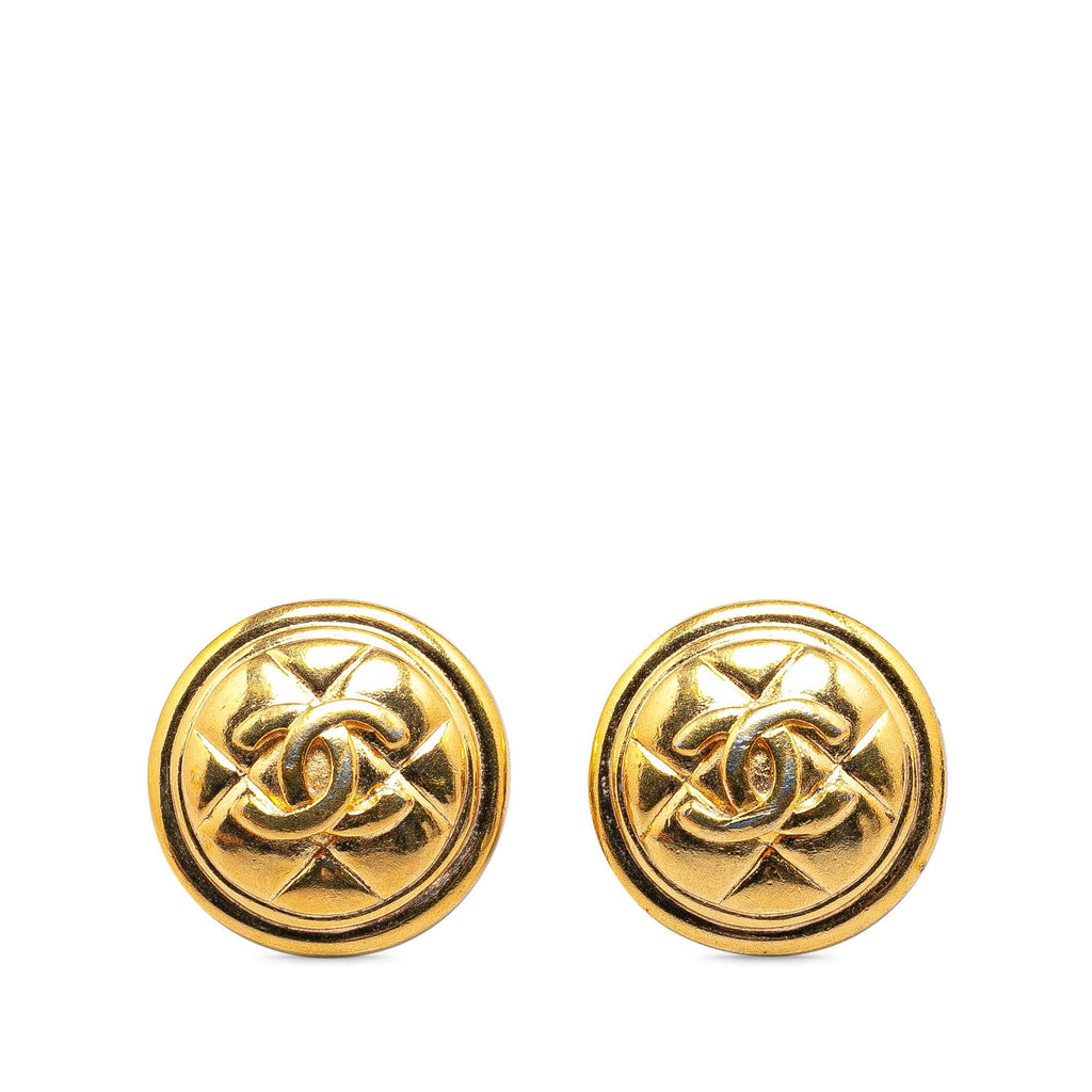 Chanel Gold Plated CC Quilted Clip On Earrings