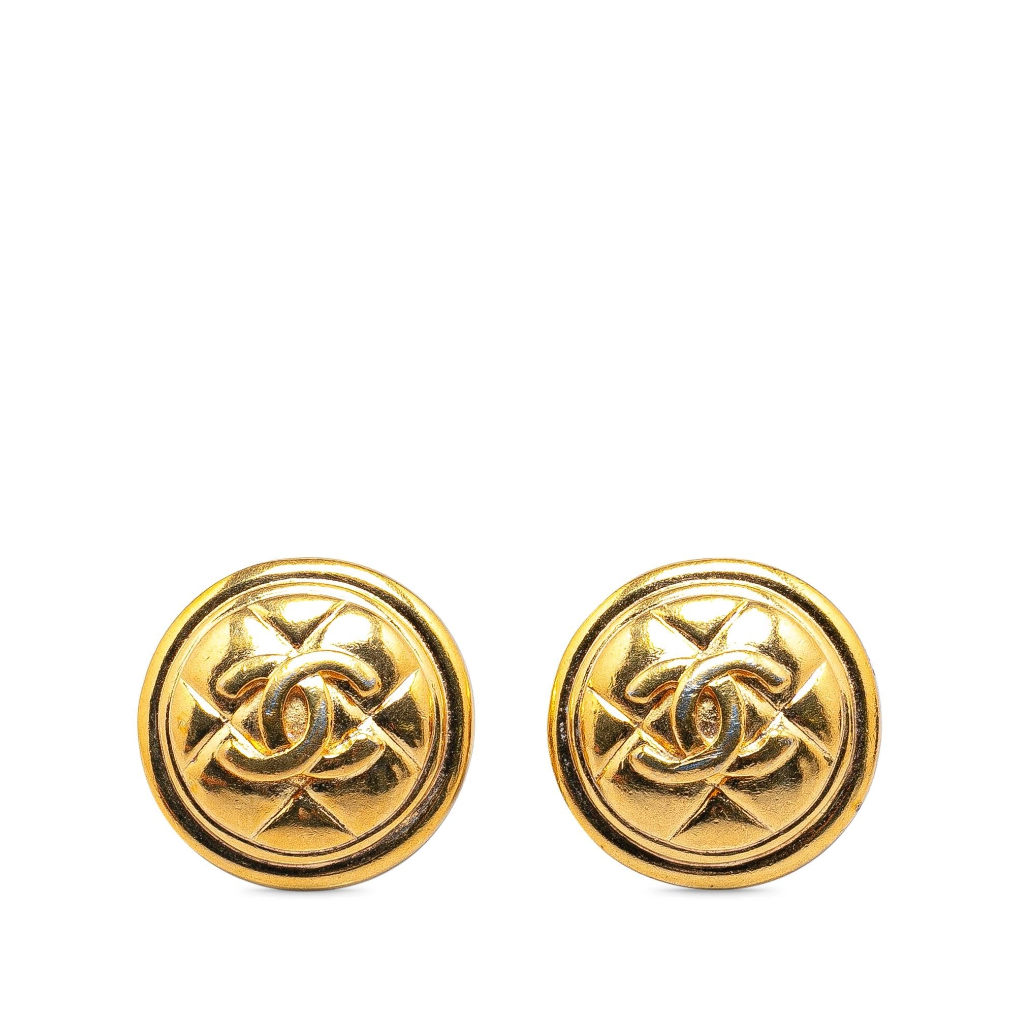 Chanel Gold Plated CC Quilted Clip On Earrings