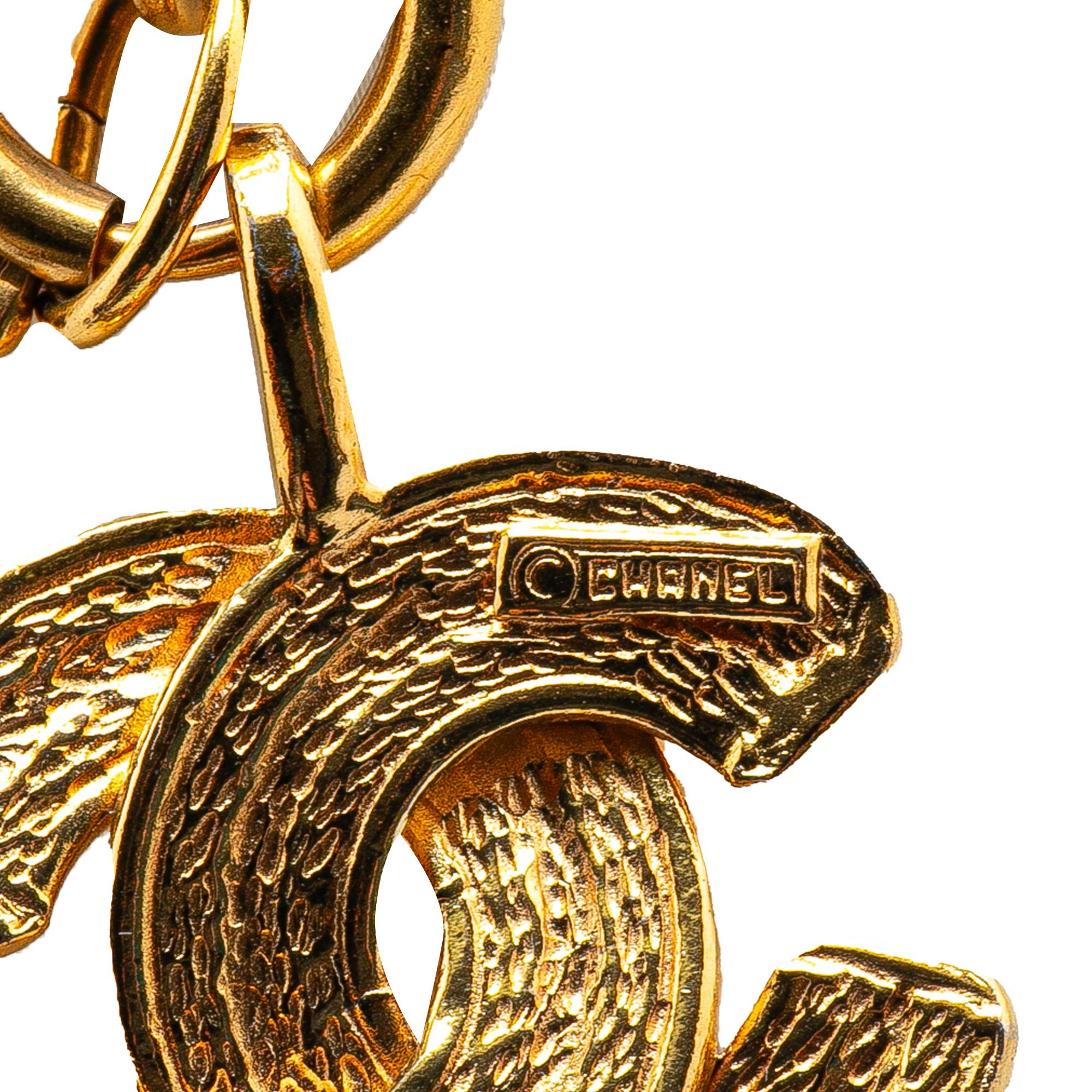 Chanel Gold Plated CC Quilted Pendant Necklace