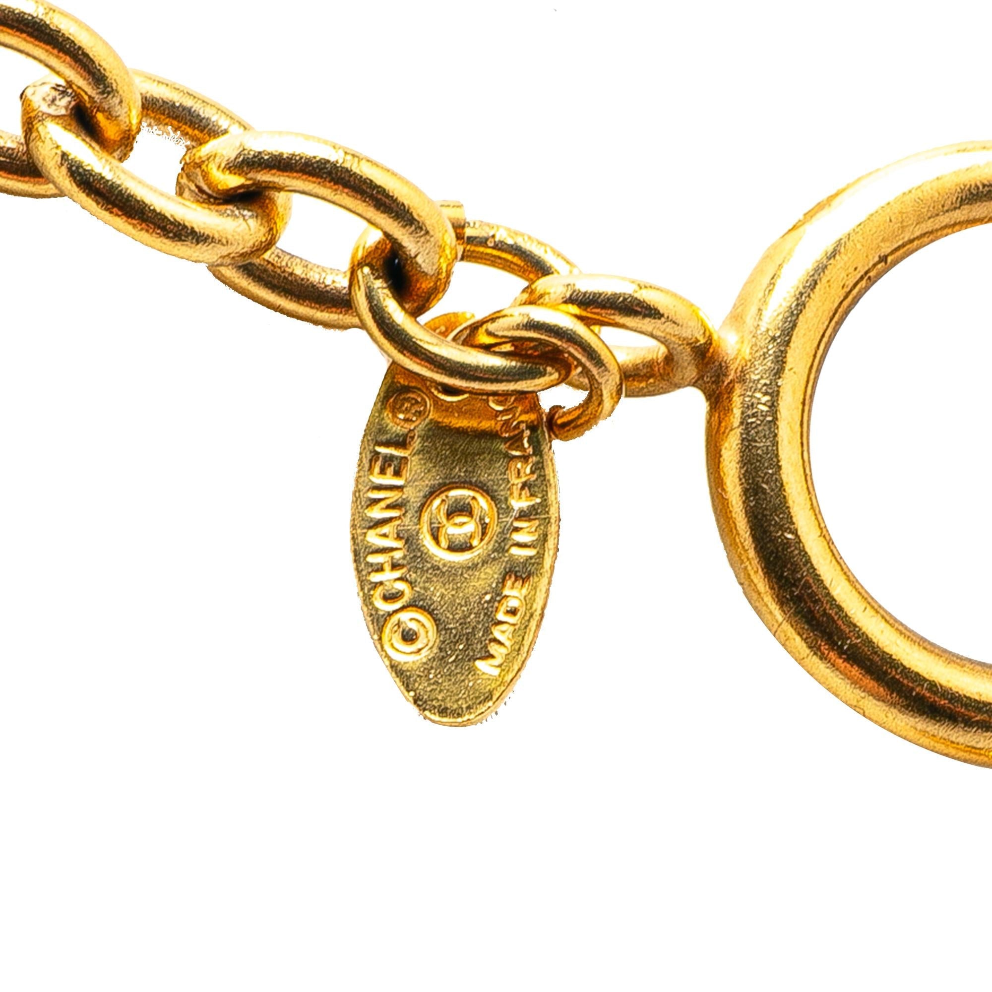 Chanel Gold Plated CC Quilted Pendant Necklace