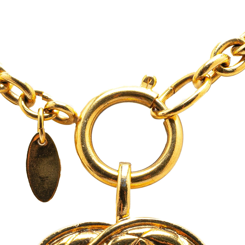 Chanel Gold Plated CC Quilted Pendant Necklace