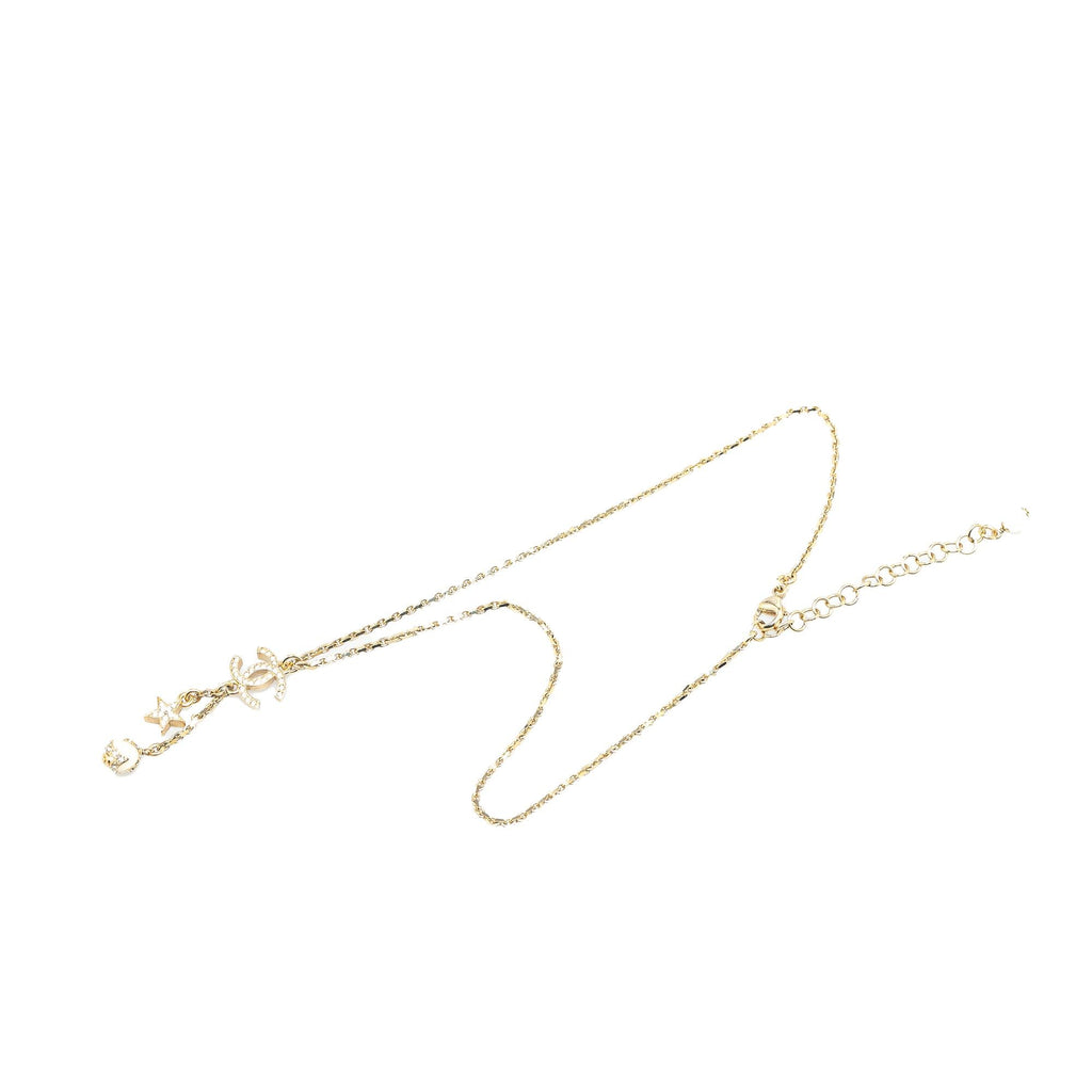 Chanel Gold Plated CC Rhinestones Star and Ball Pendant Necklace (SHG-RS0IWK)