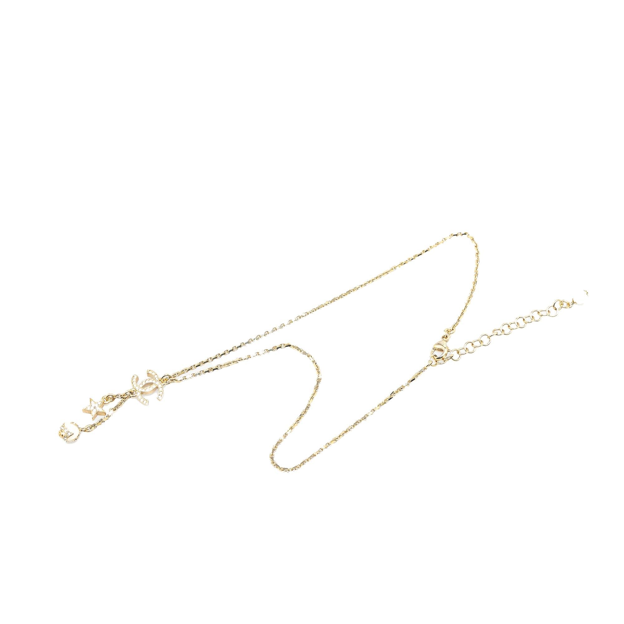 Chanel Gold Plated CC Rhinestones Star and Ball Pendant Necklace (SHG-RS0IWK)