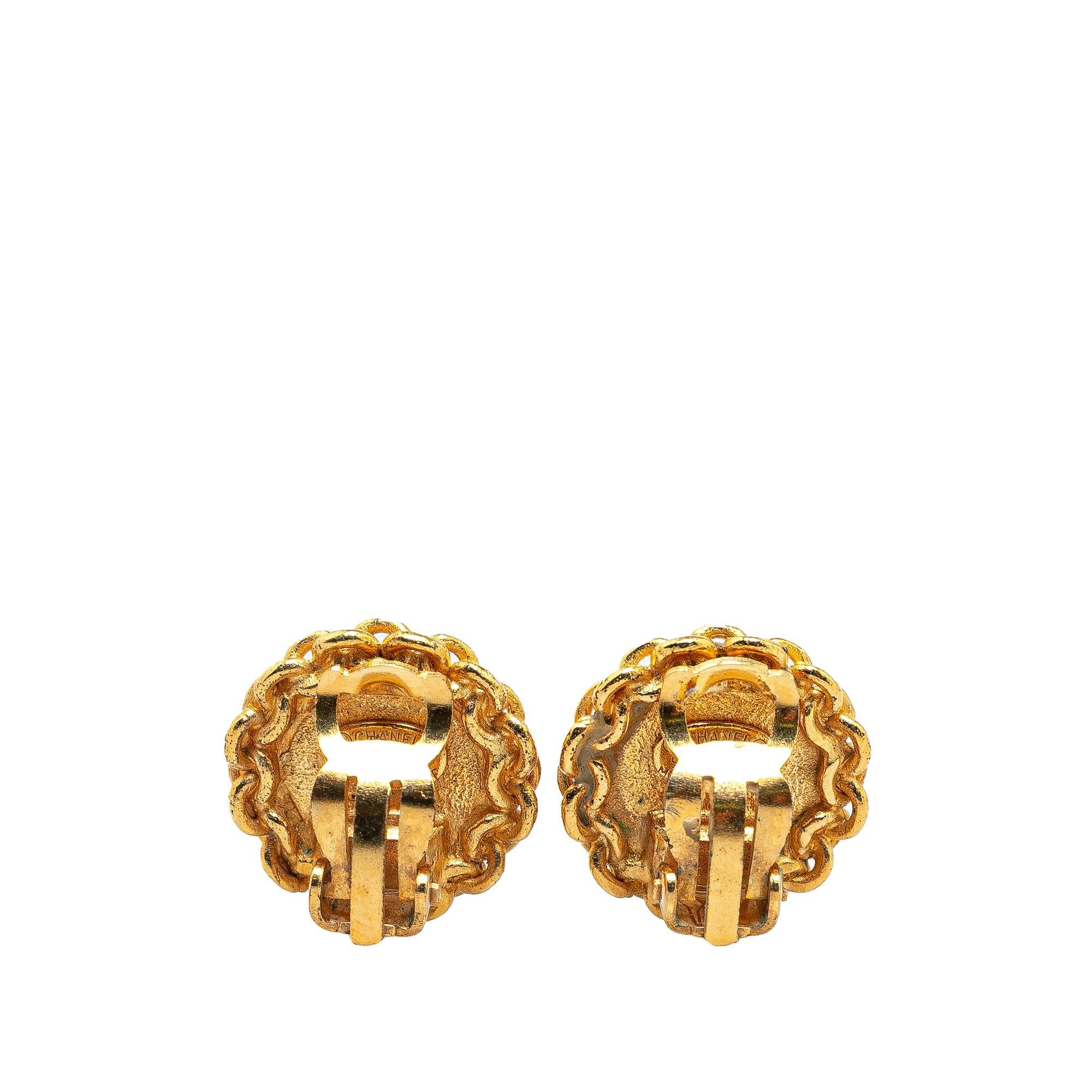 Chanel Gold Plated CC Round Clip On Earrings