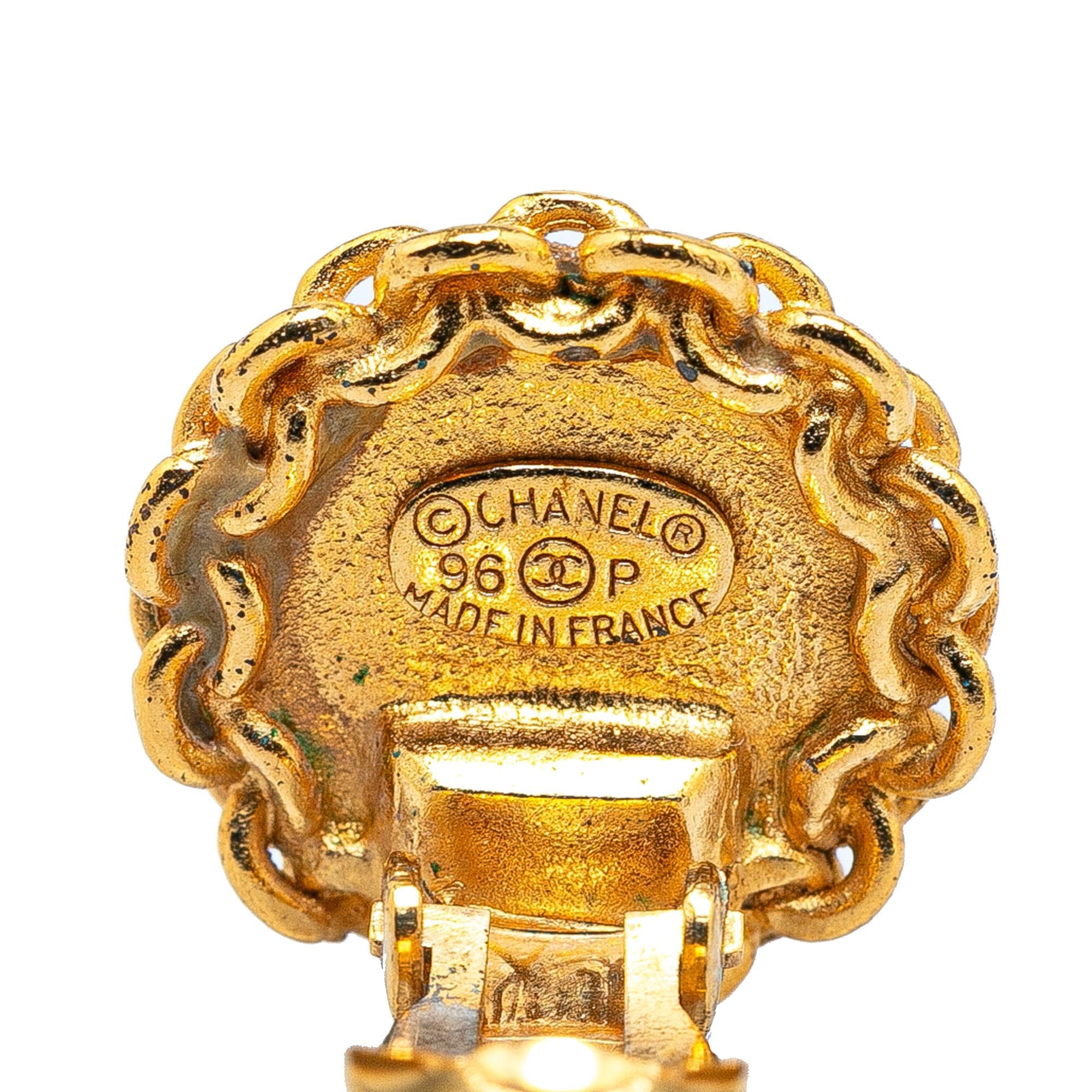 Chanel Gold Plated CC Round Clip On Earrings