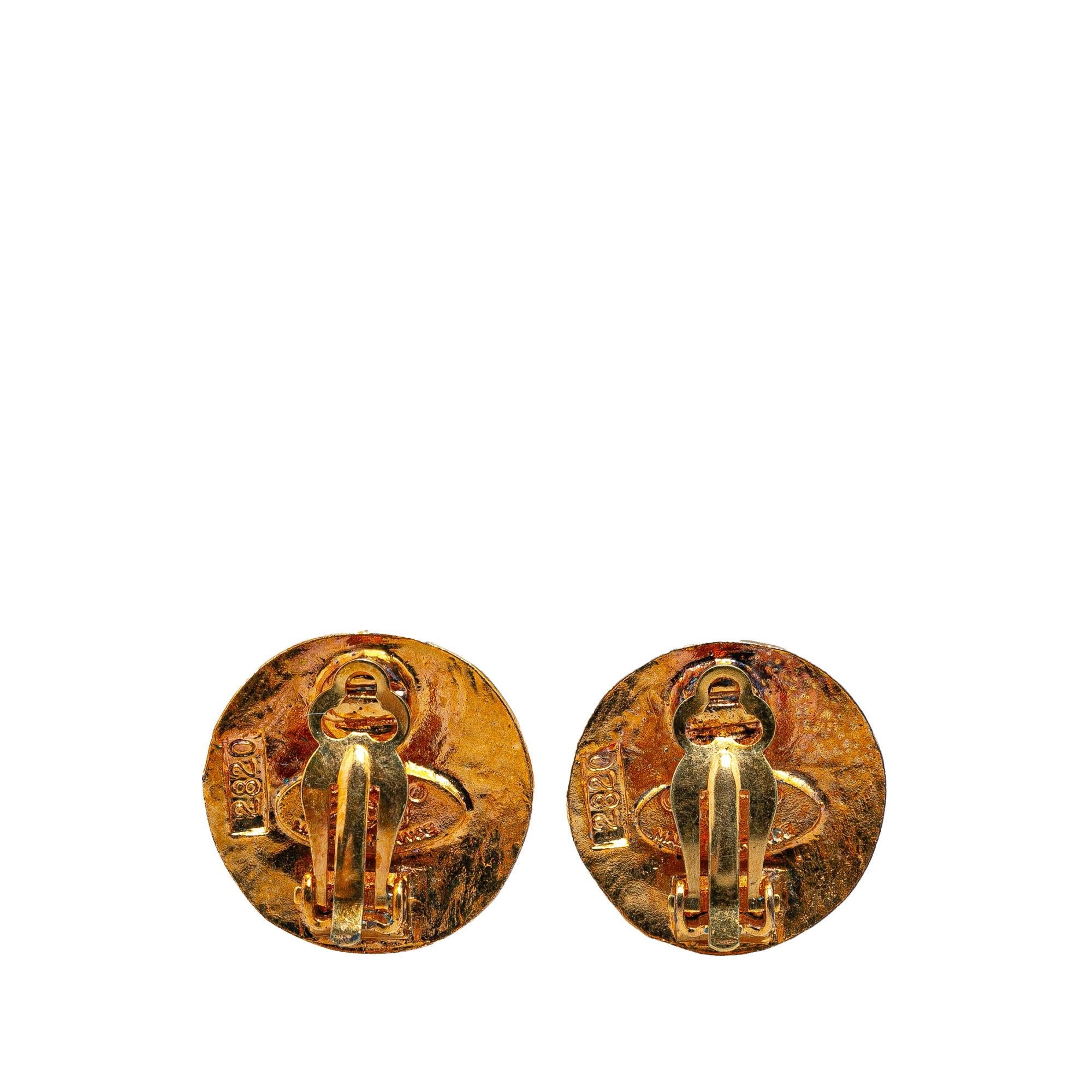 Chanel Gold Plated CC Round Clip On Earrings