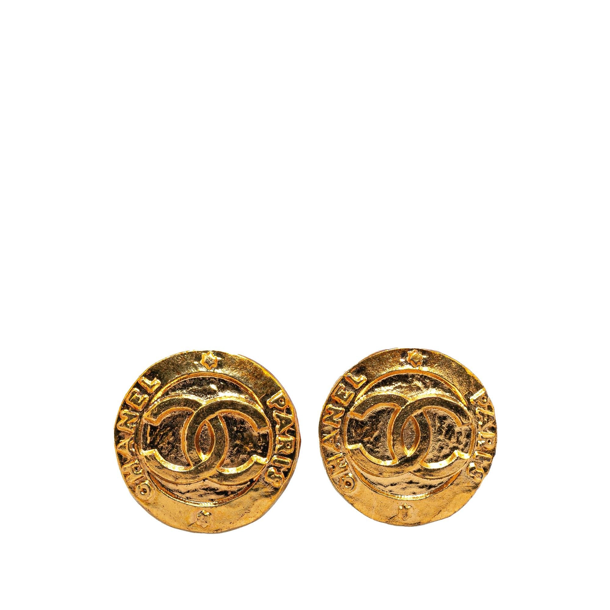 Chanel Gold Plated CC Round Clip On Earrings