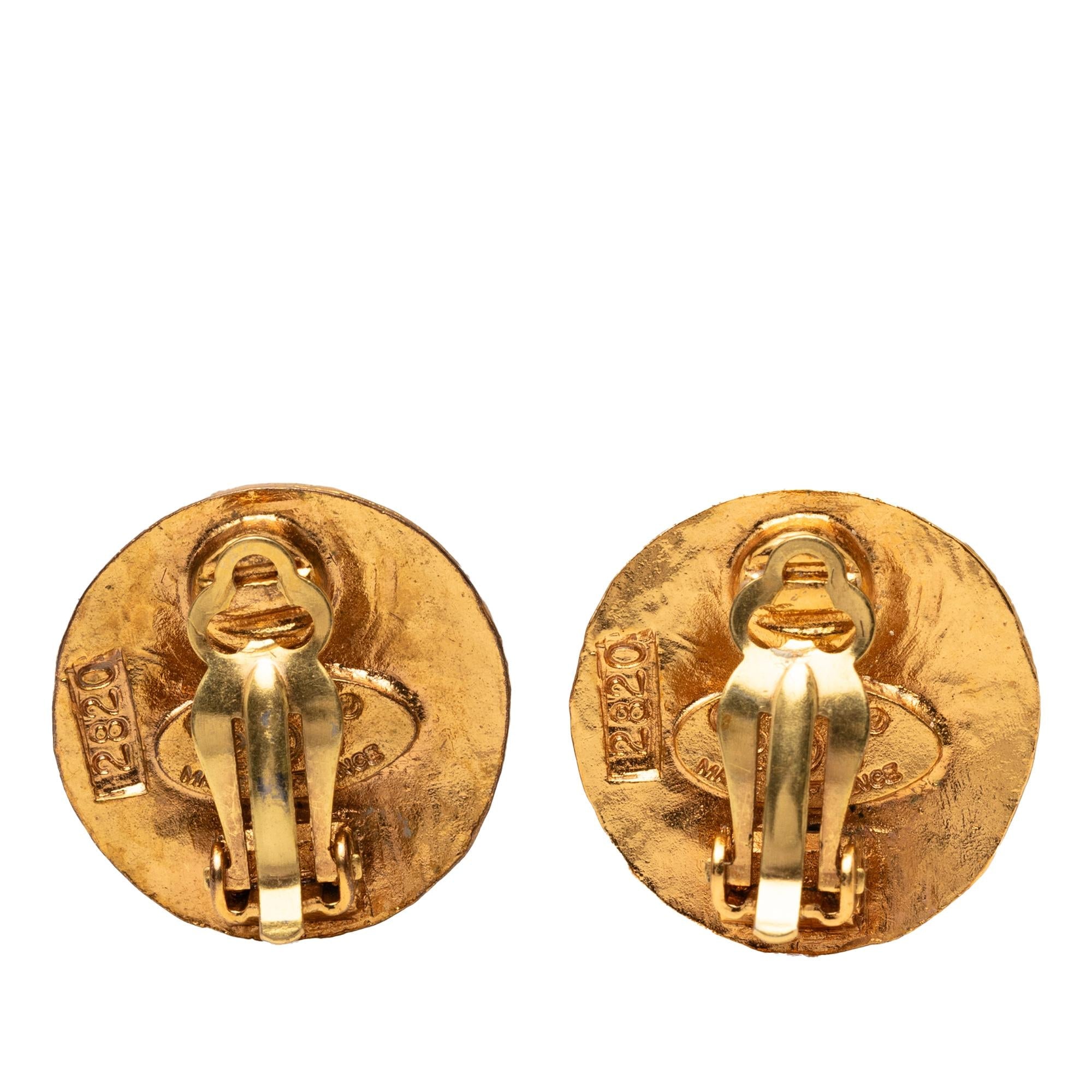 Chanel Gold Plated CC Round Clip On Earrings