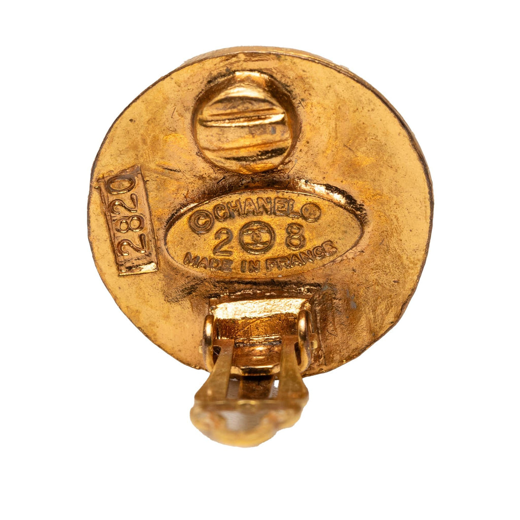Chanel Gold Plated CC Round Clip On Earrings
