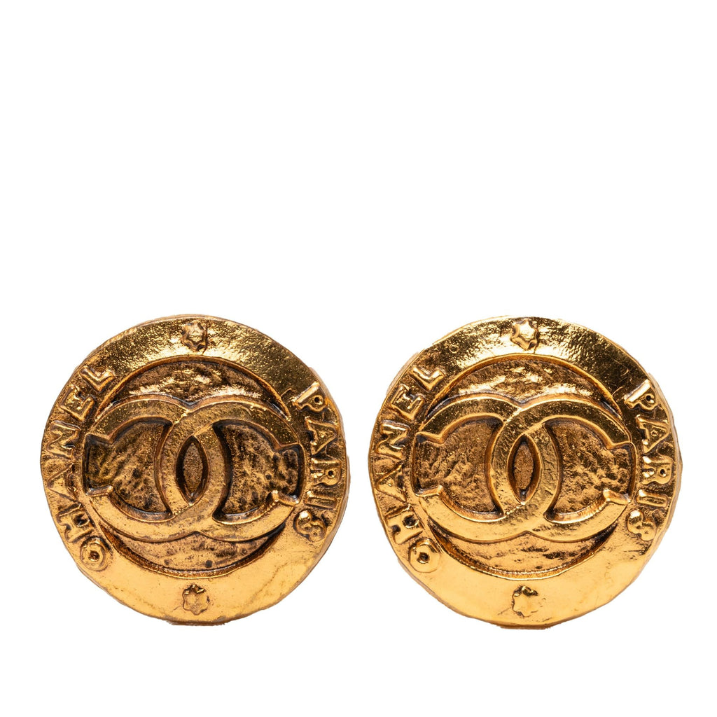 Chanel Gold Plated CC Round Clip On Earrings