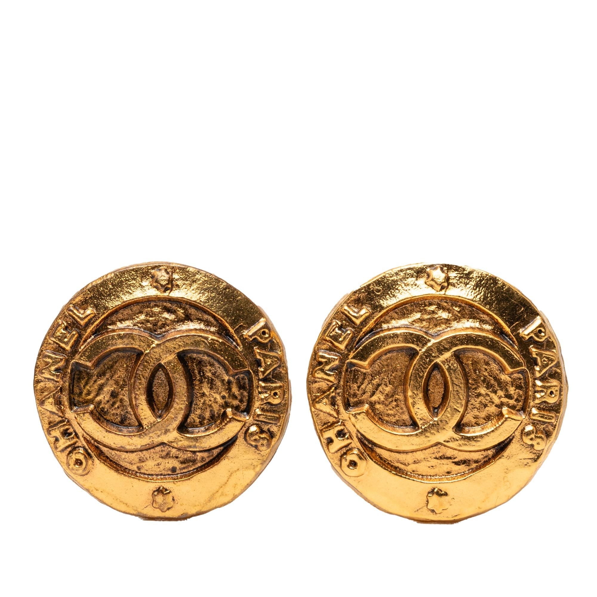 Chanel Gold Plated CC Round Clip On Earrings