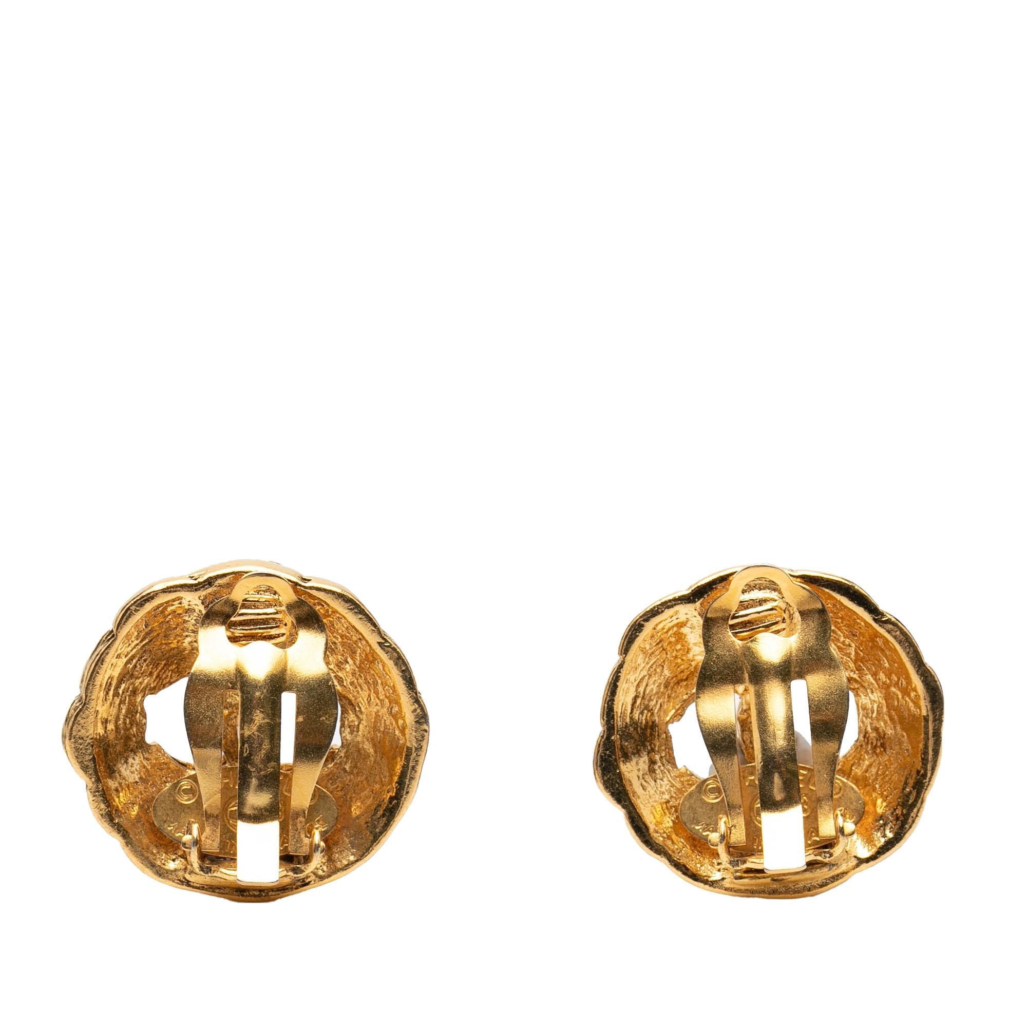 Chanel Gold Plated CC Round Clip On Earrings