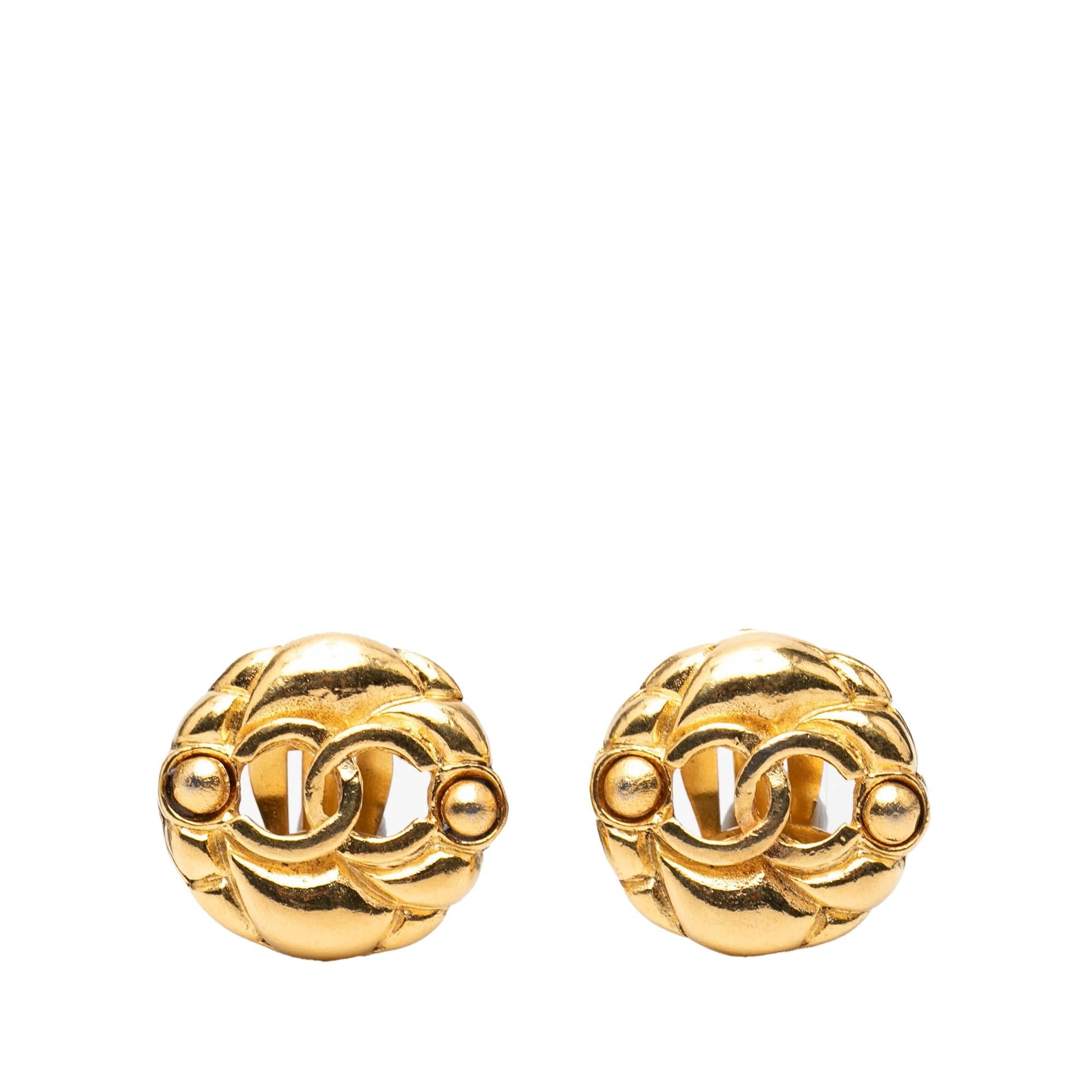 Chanel Gold Plated CC Round Clip On Earrings