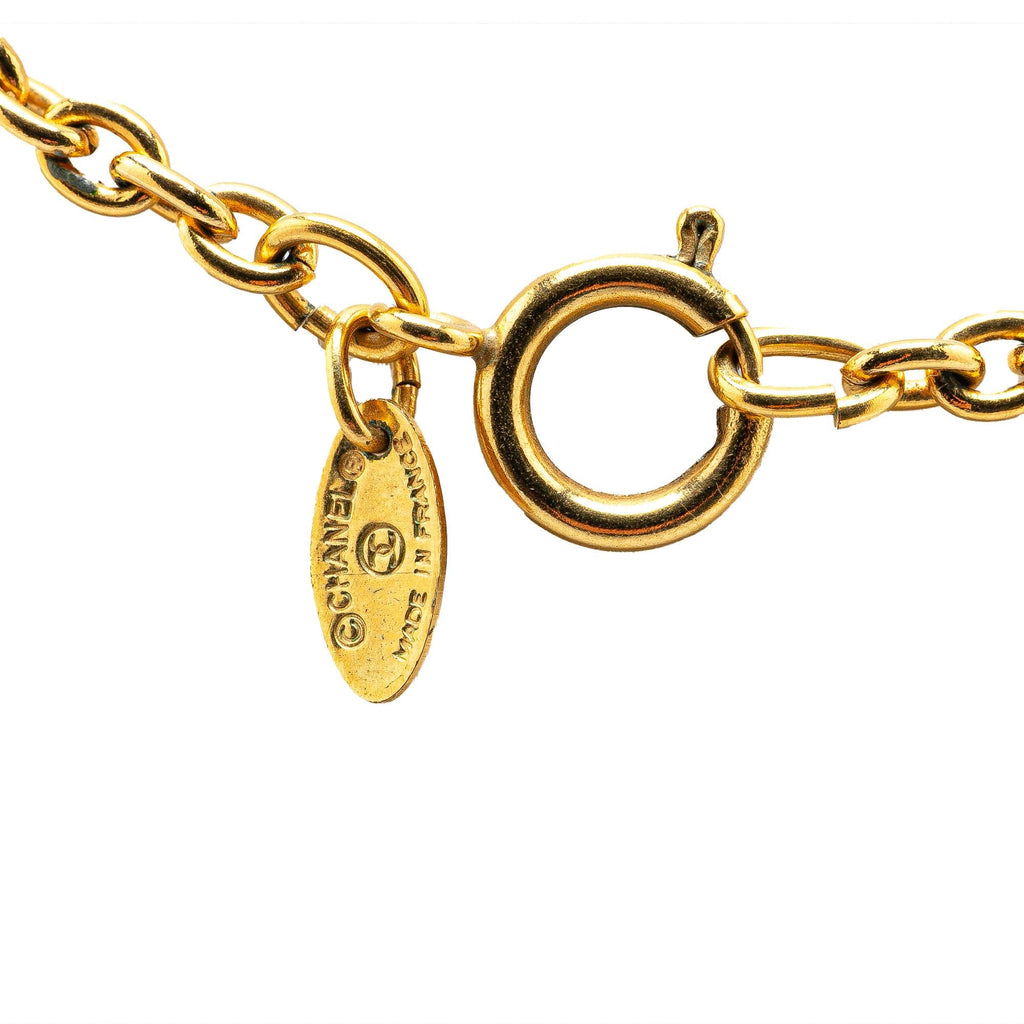 Chanel Gold Plated CC Round Pendant Necklace