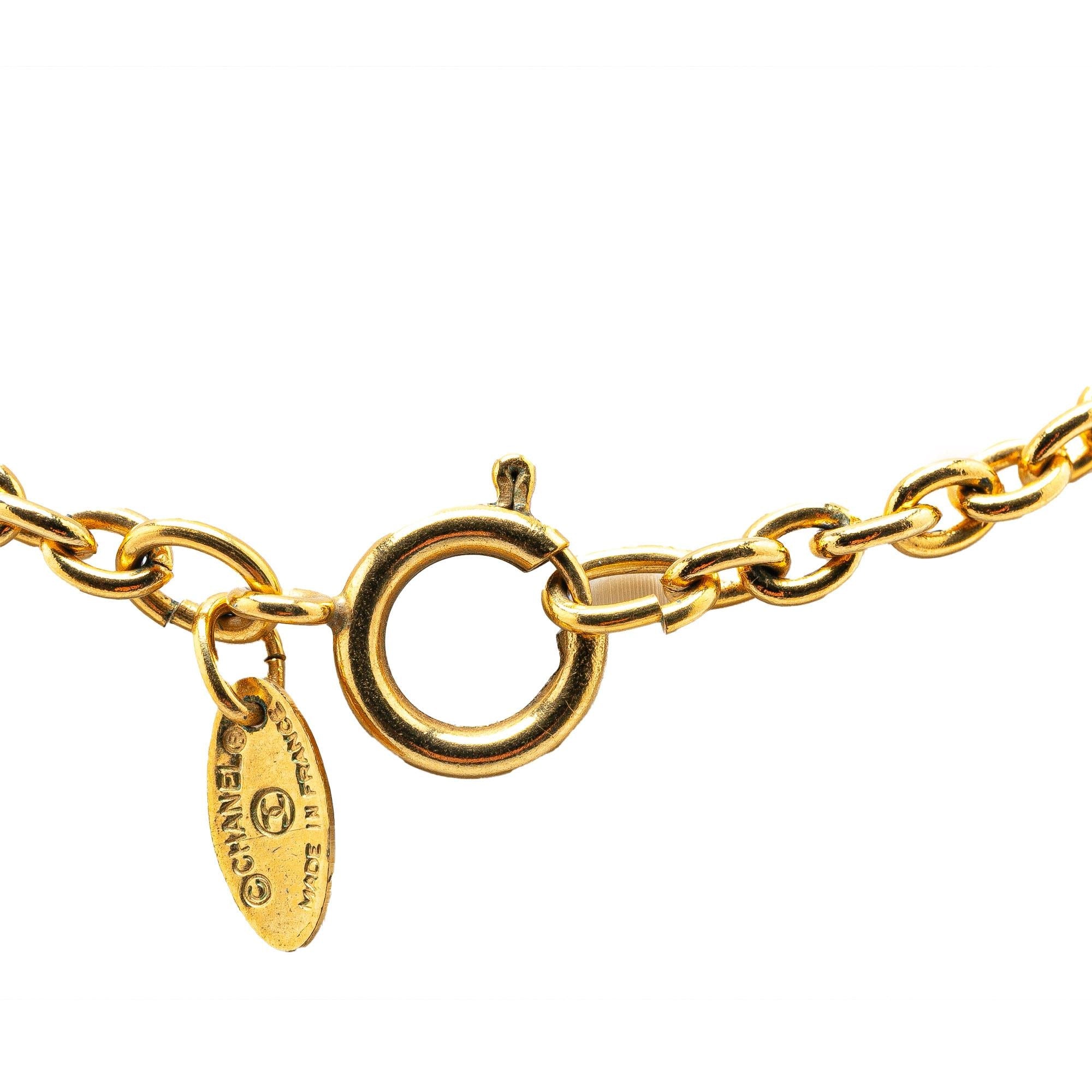 Chanel Gold Plated CC Round Pendant Necklace