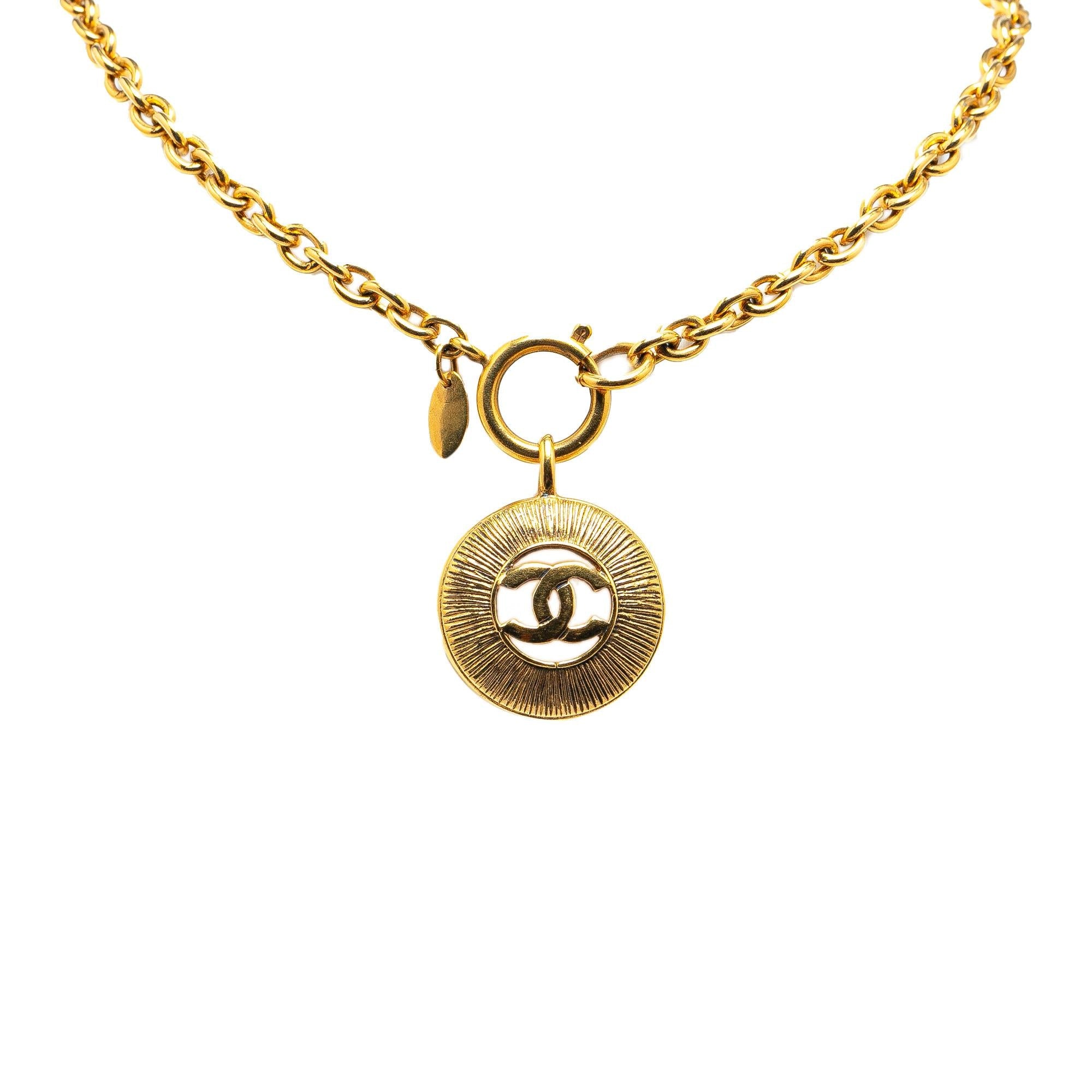 Chanel Gold Plated CC Round Pendant Necklace