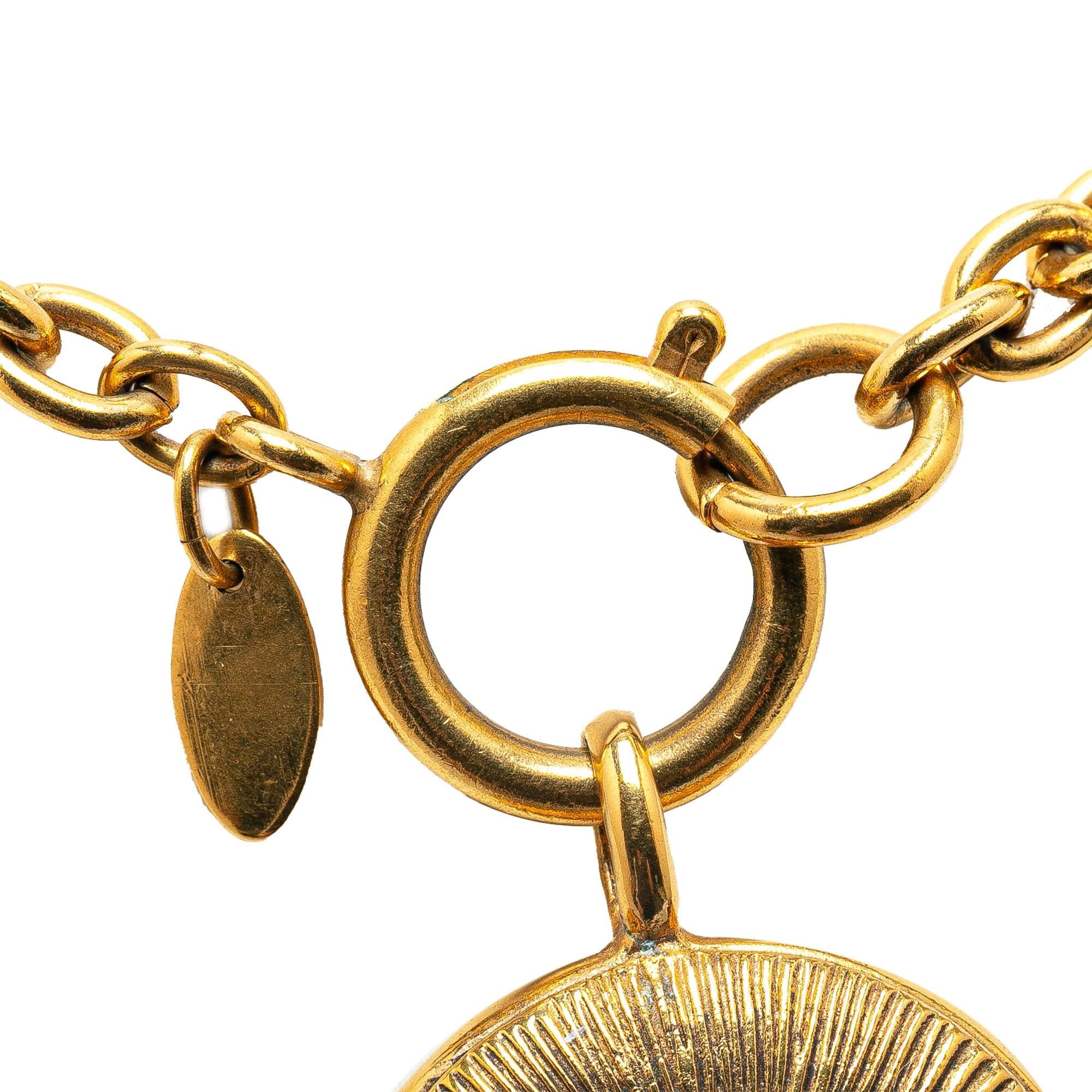 Chanel Gold Plated CC Round Pendant Necklace