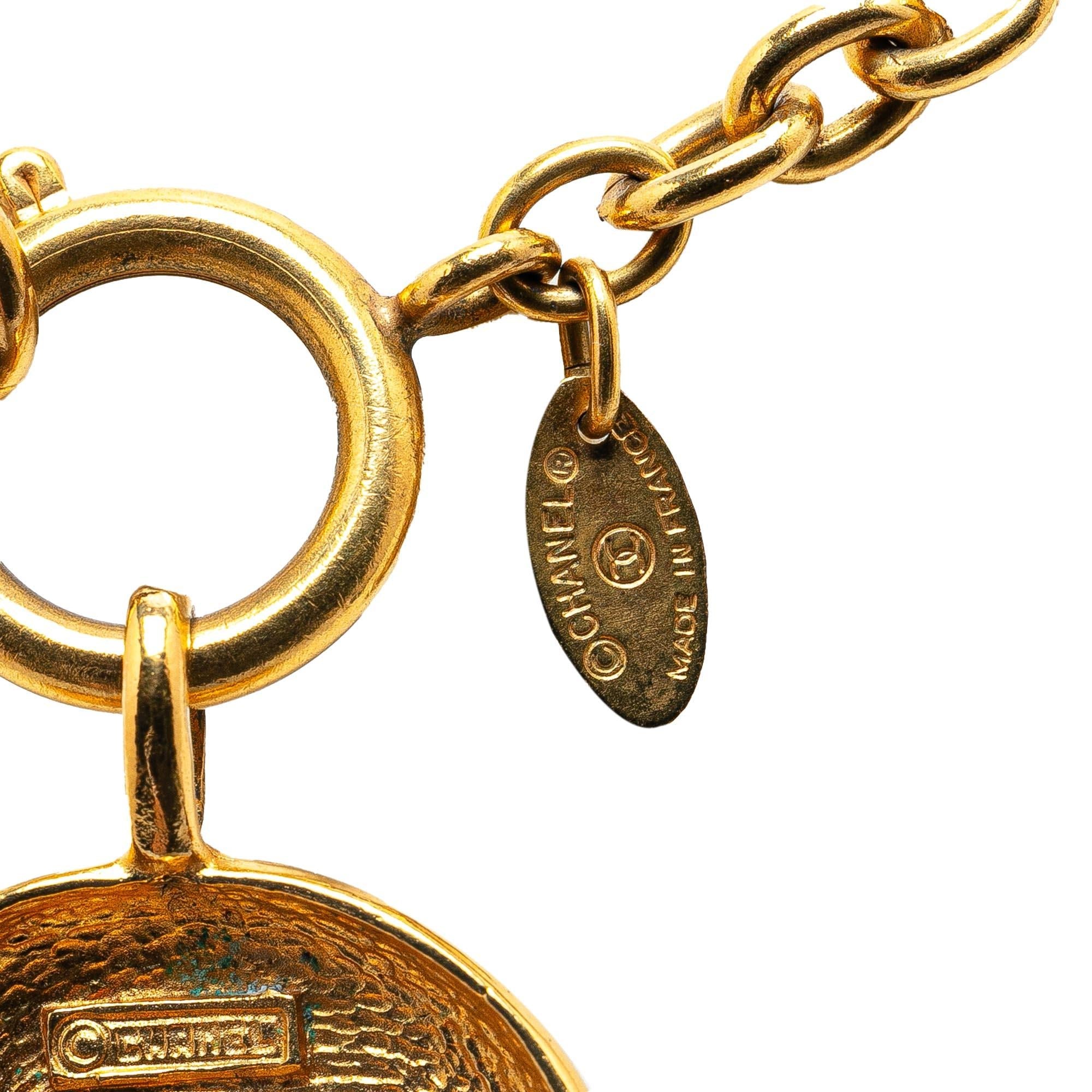 Chanel Gold Plated CC Round Pendant Necklace
