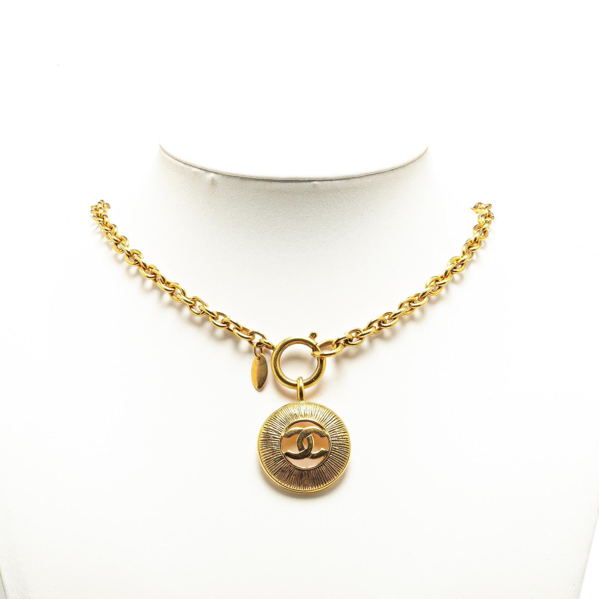 Chanel Gold Plated CC Round Pendant Necklace