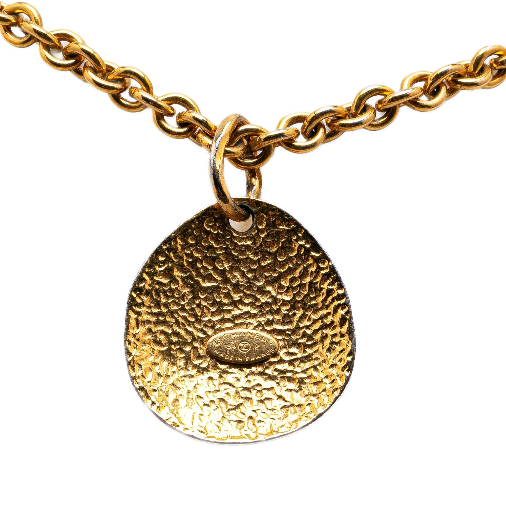 Chanel Gold Plated CC Round Pendant Necklace