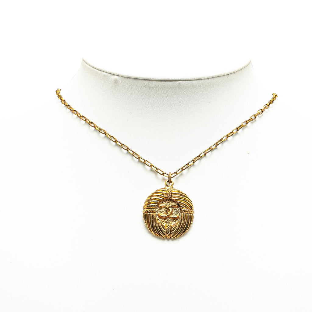Chanel Gold Plated CC Round Pendant Necklace