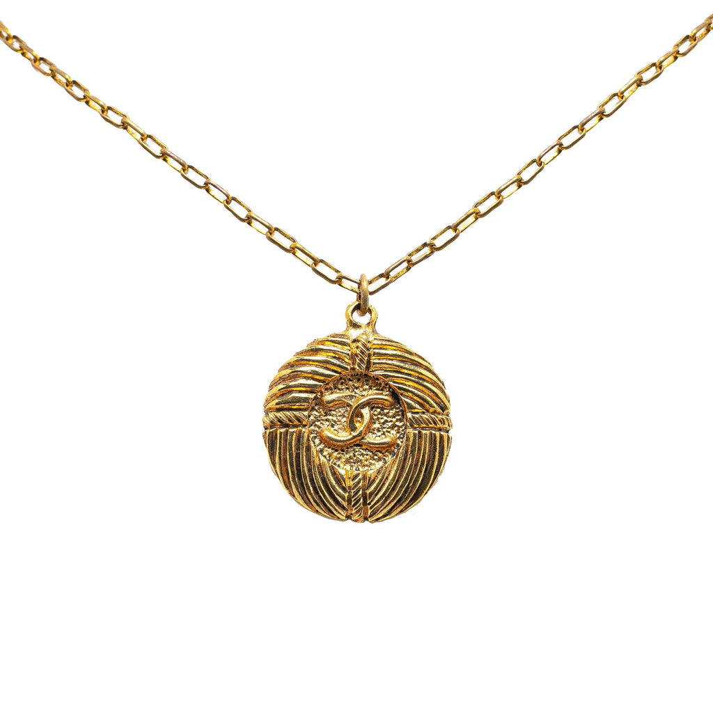 Chanel Gold Plated CC Round Pendant Necklace