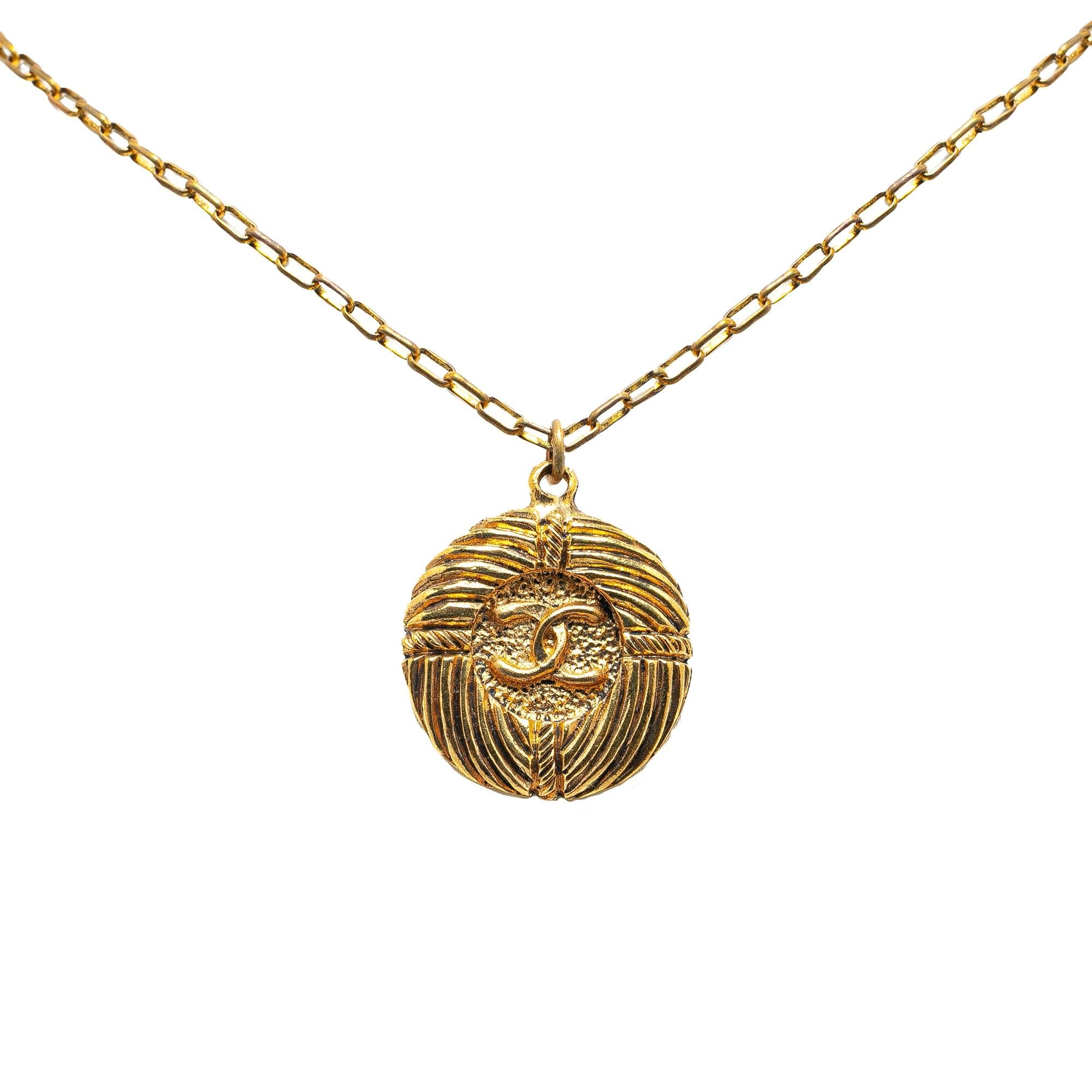 Chanel Gold Plated CC Round Pendant Necklace