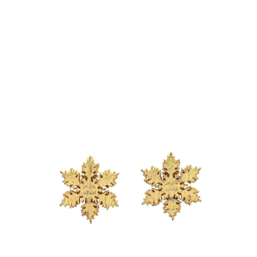 Chanel Gold Plated CC Snowflake Clip On Earrings (SHG-U8zrzv)