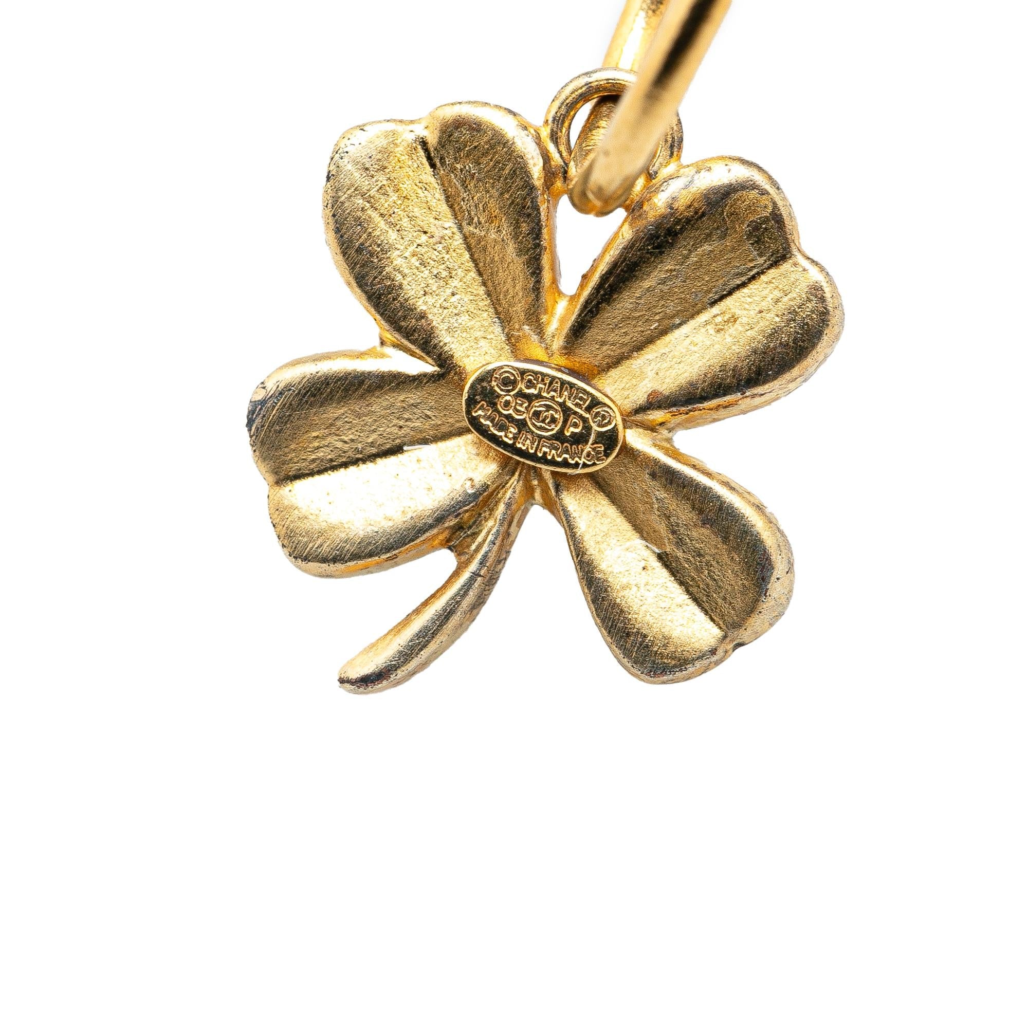 Chanel Gold Plated Clover Hoop Push Back Earrings