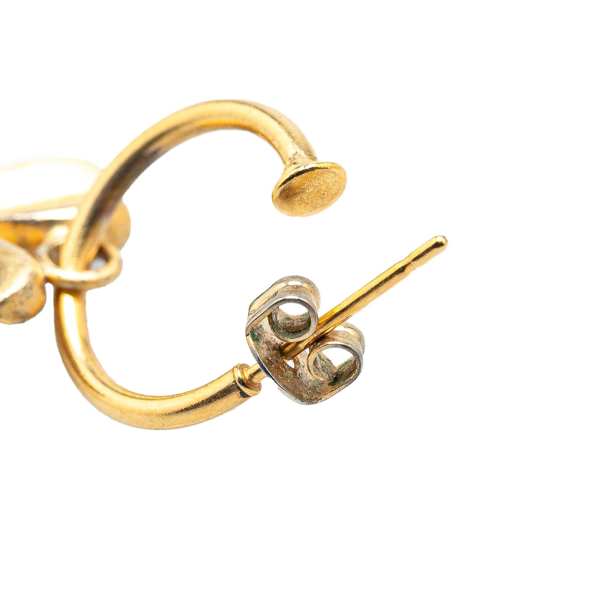 Chanel Gold Plated Clover Hoop Push Back Earrings