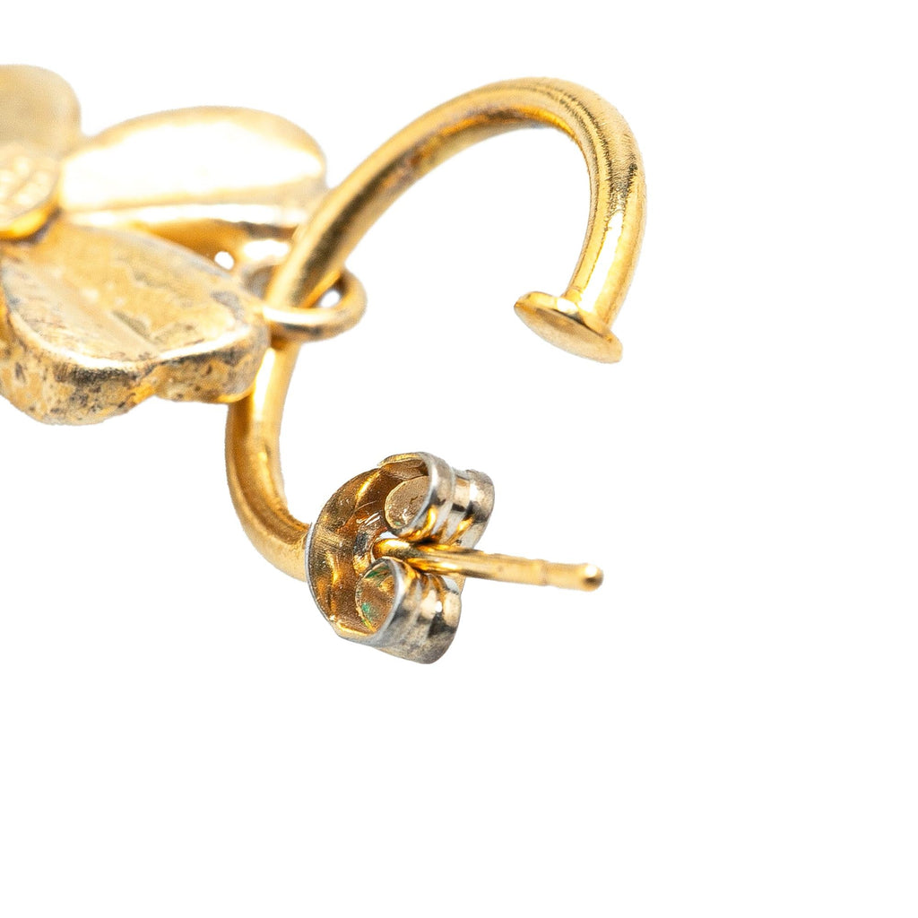Chanel Gold Plated Clover Hoop Push Back Earrings