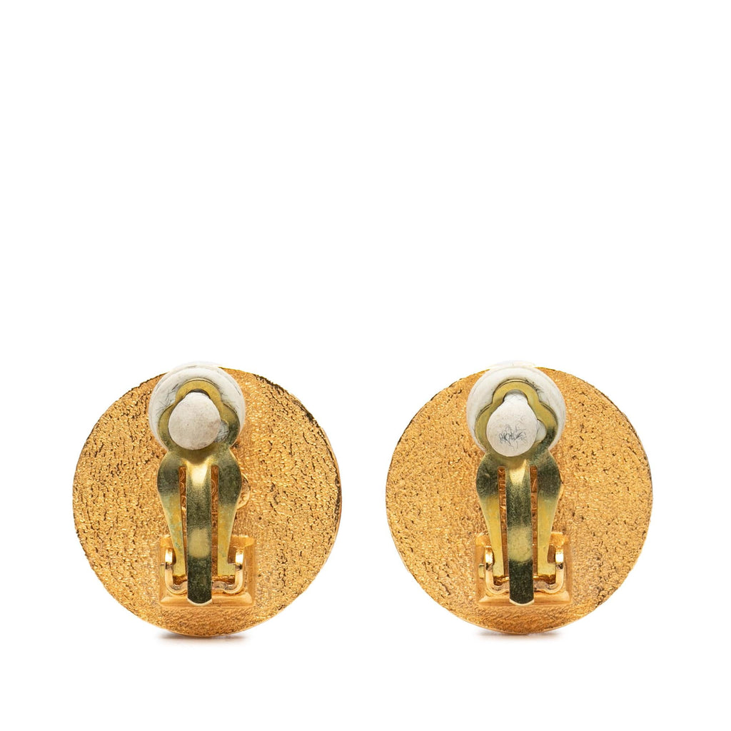Chanel Gold Plated Coco Coin Motif Clip On Earrings