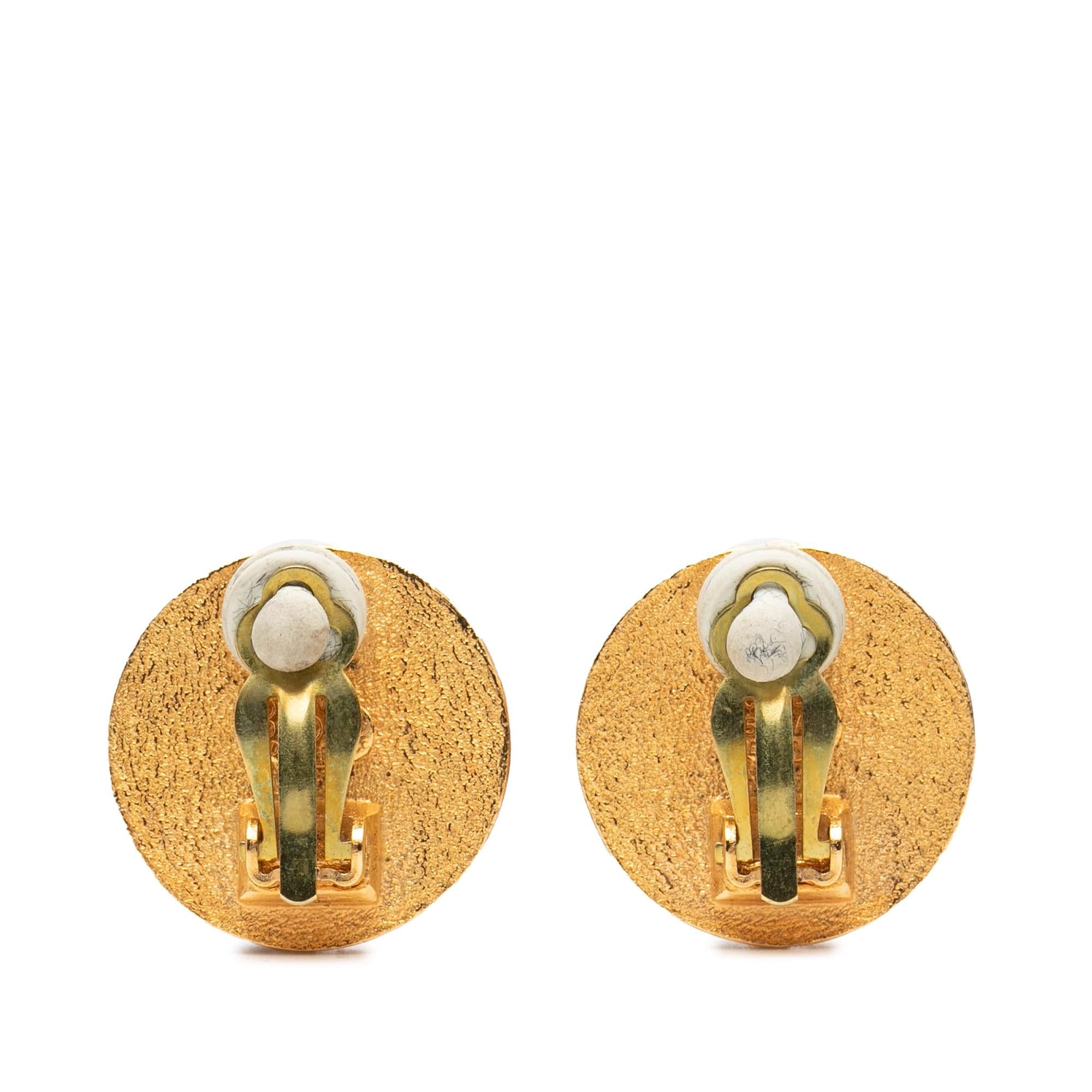 Chanel Gold Plated Coco Coin Motif Clip On Earrings