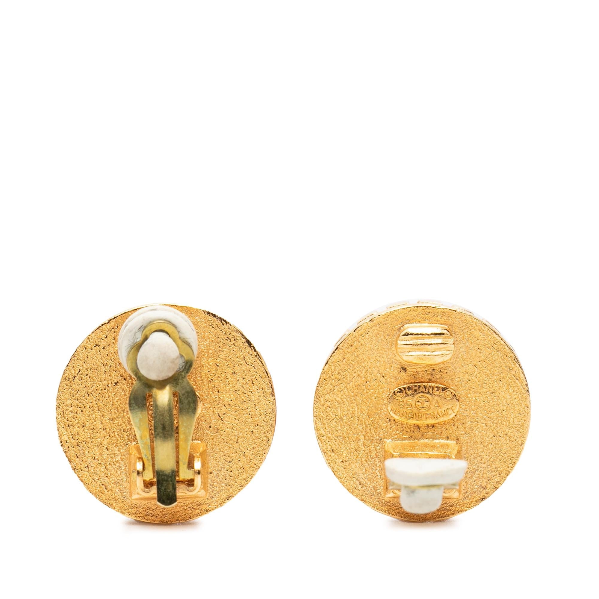 Chanel Gold Plated Coco Coin Motif Clip On Earrings