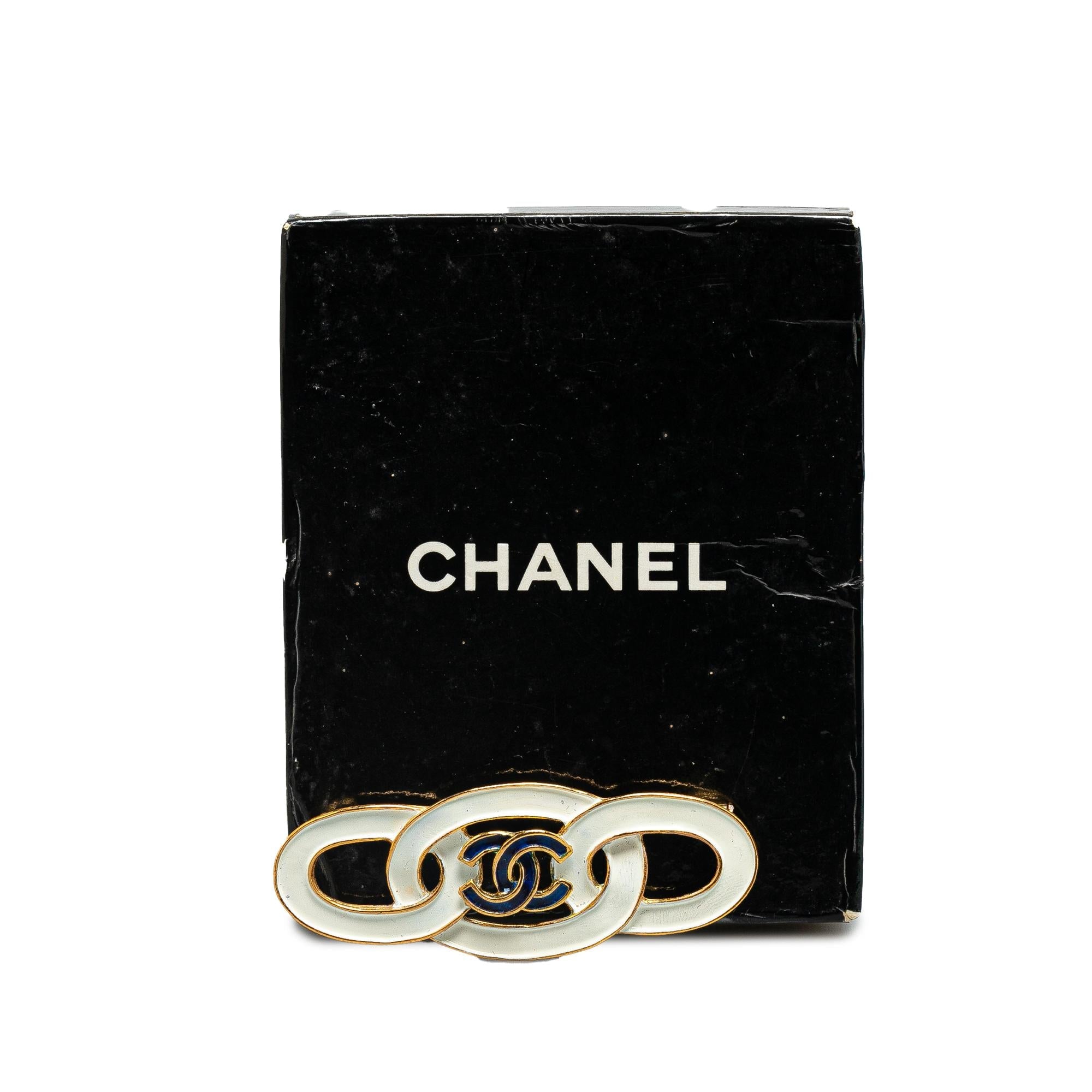 Chanel Gold Plated Enamel CC Brooch