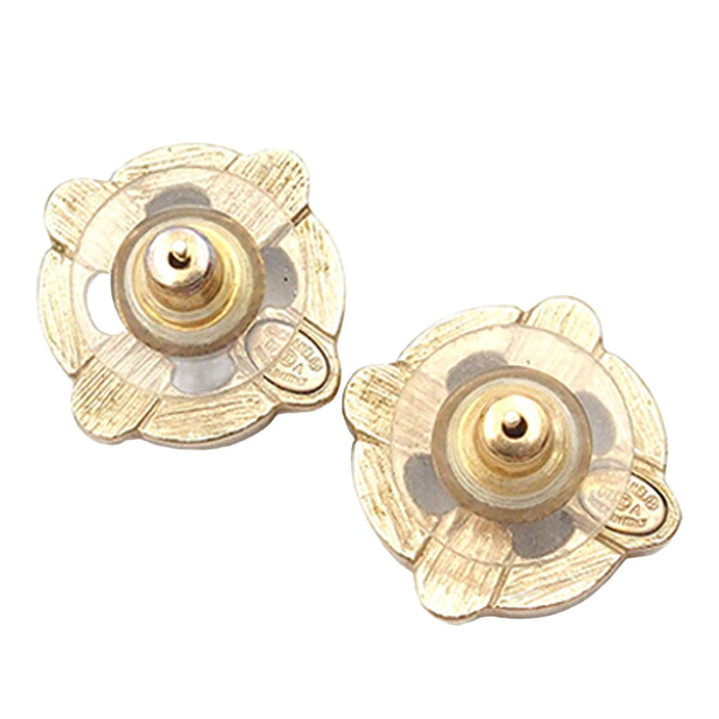 Chanel Gold Plated Enamel Maltese Cross and Faux Pearl Push Back Earrings