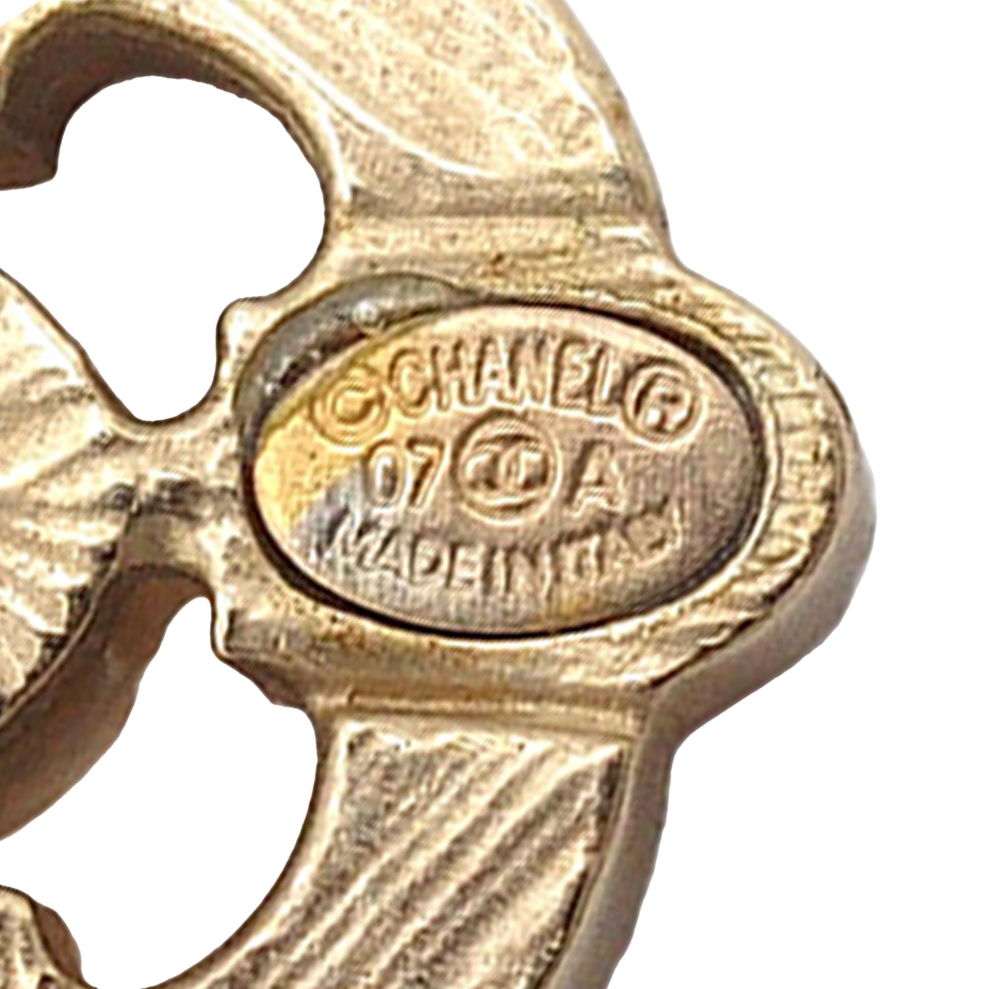 Chanel Gold Plated Enamel Maltese Cross and Faux Pearl Push Back Earrings