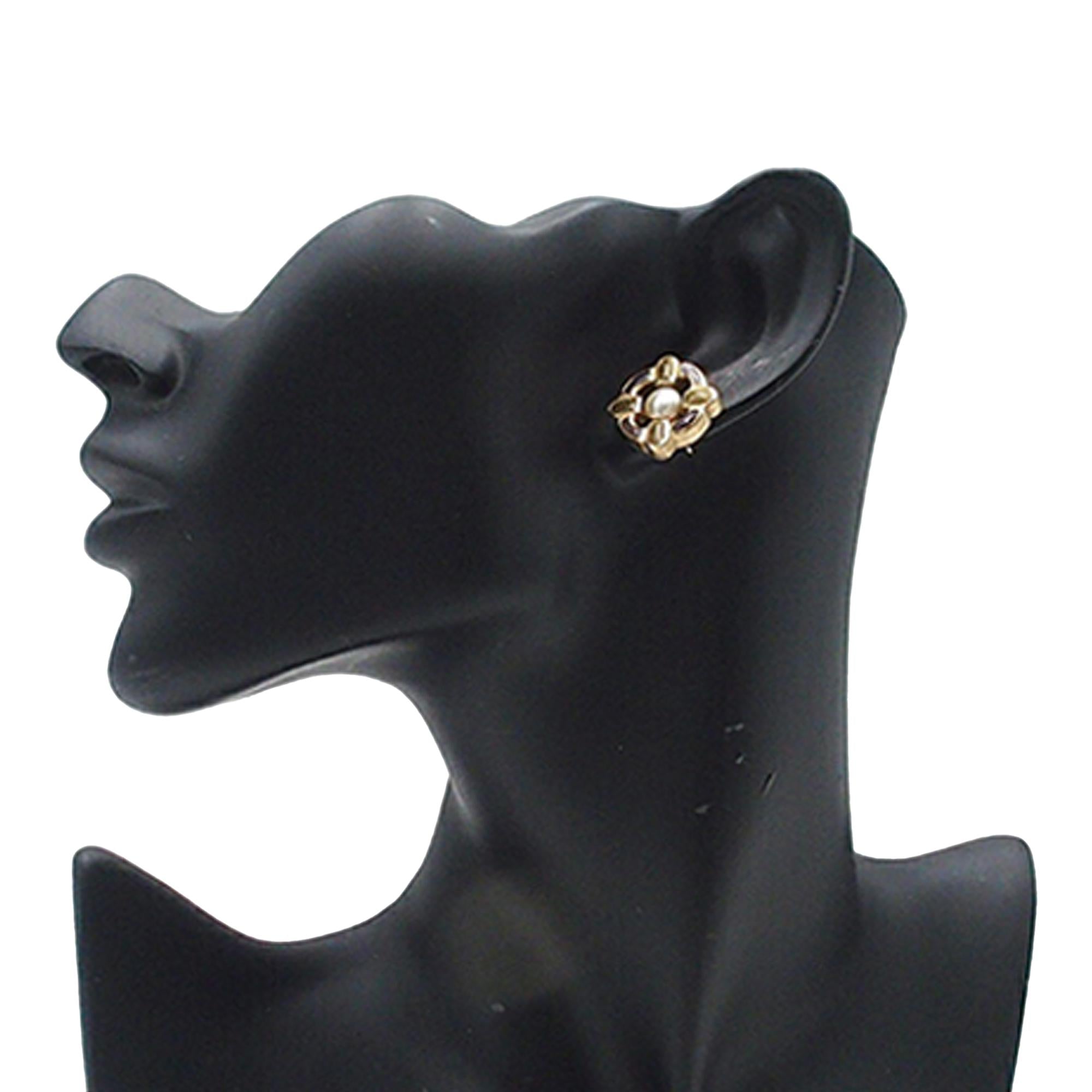 Chanel Gold Plated Enamel Maltese Cross and Faux Pearl Push Back Earrings
