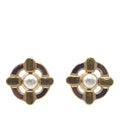 Chanel Gold Plated Enamel Maltese Cross and Faux Pearl Push Back Earrings