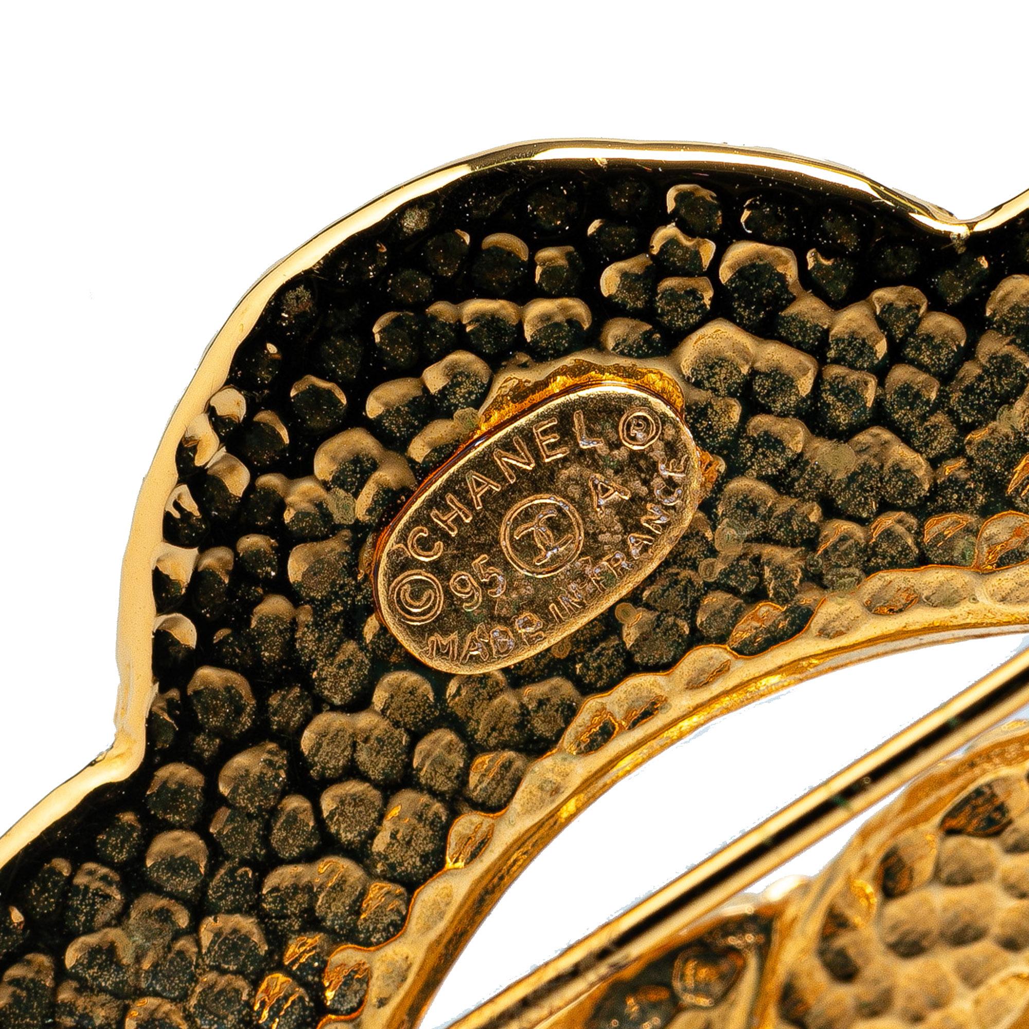 Chanel Gold Plated Faux Pearl CC Brooch