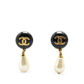 Chanel Gold Plated Faux Pearl CC Drop Clip On Earrings