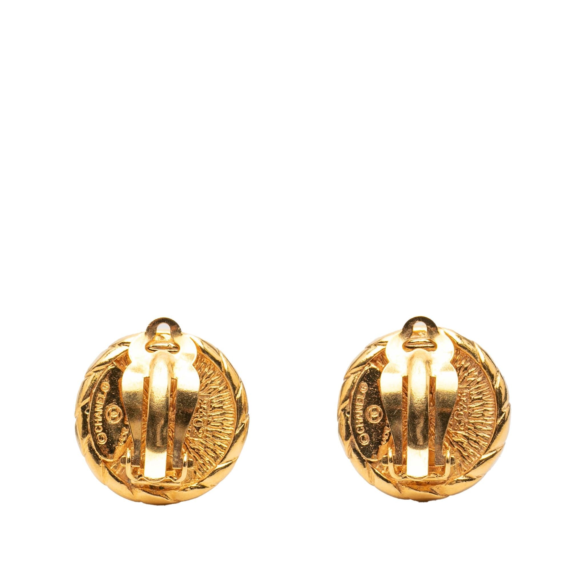 Chanel Gold Plated Faux Pearl Round Clip on Earrings