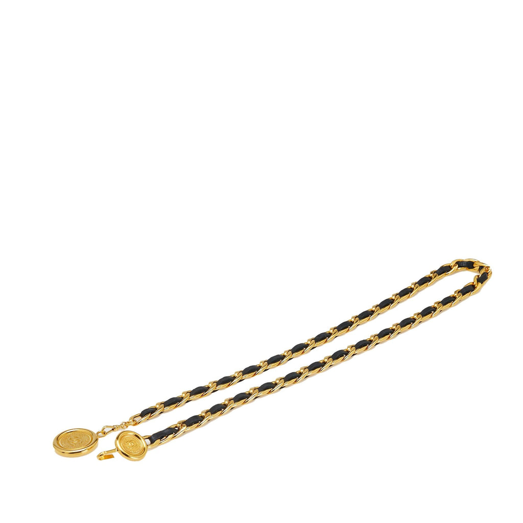 Chanel Gold Plated Medallion Leather Woven Chain Belt - 31 / 78
