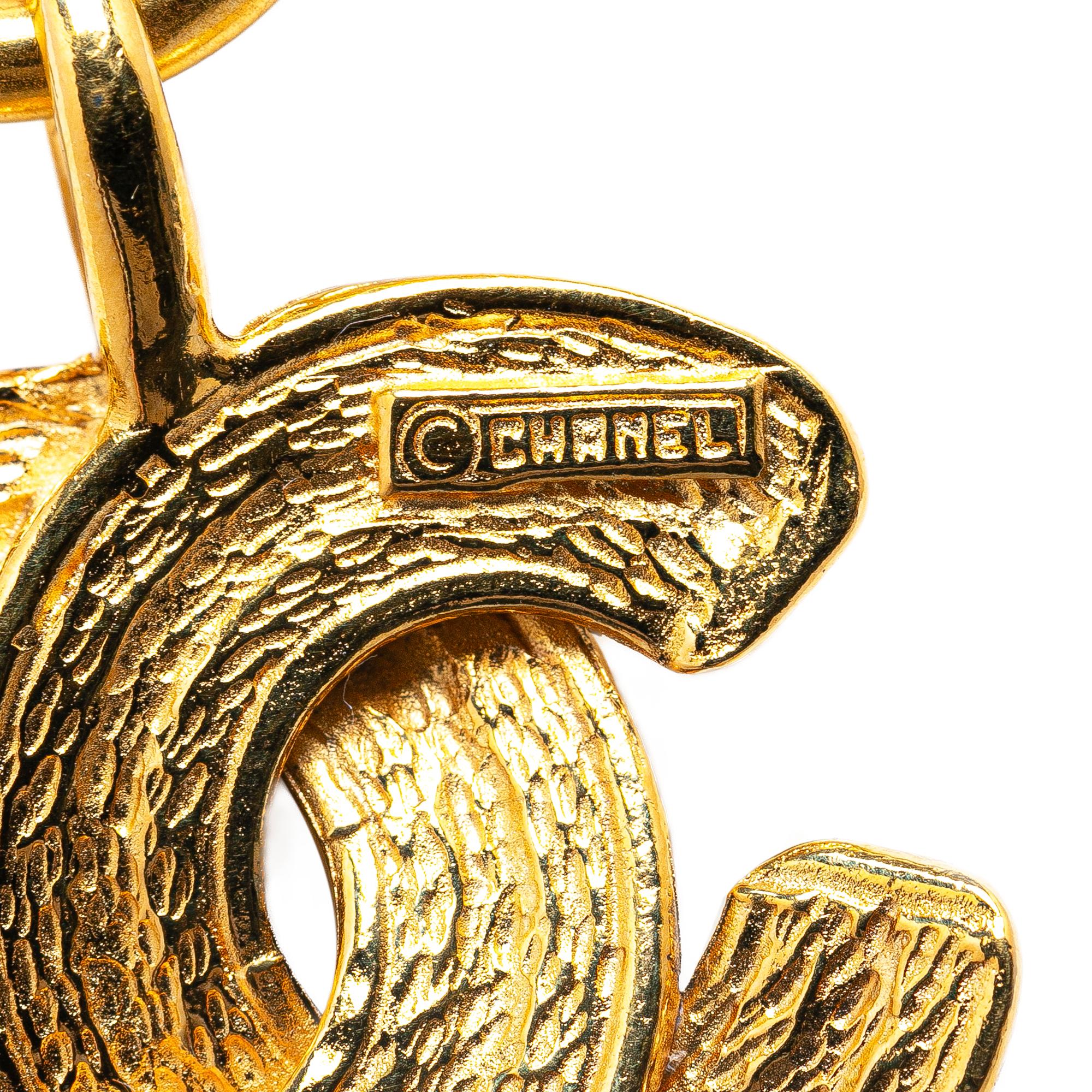 Chanel Gold Plated Quilted CC Pendant Necklace