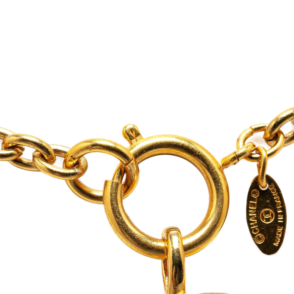 Chanel Gold Plated Quilted CC Pendant Necklace