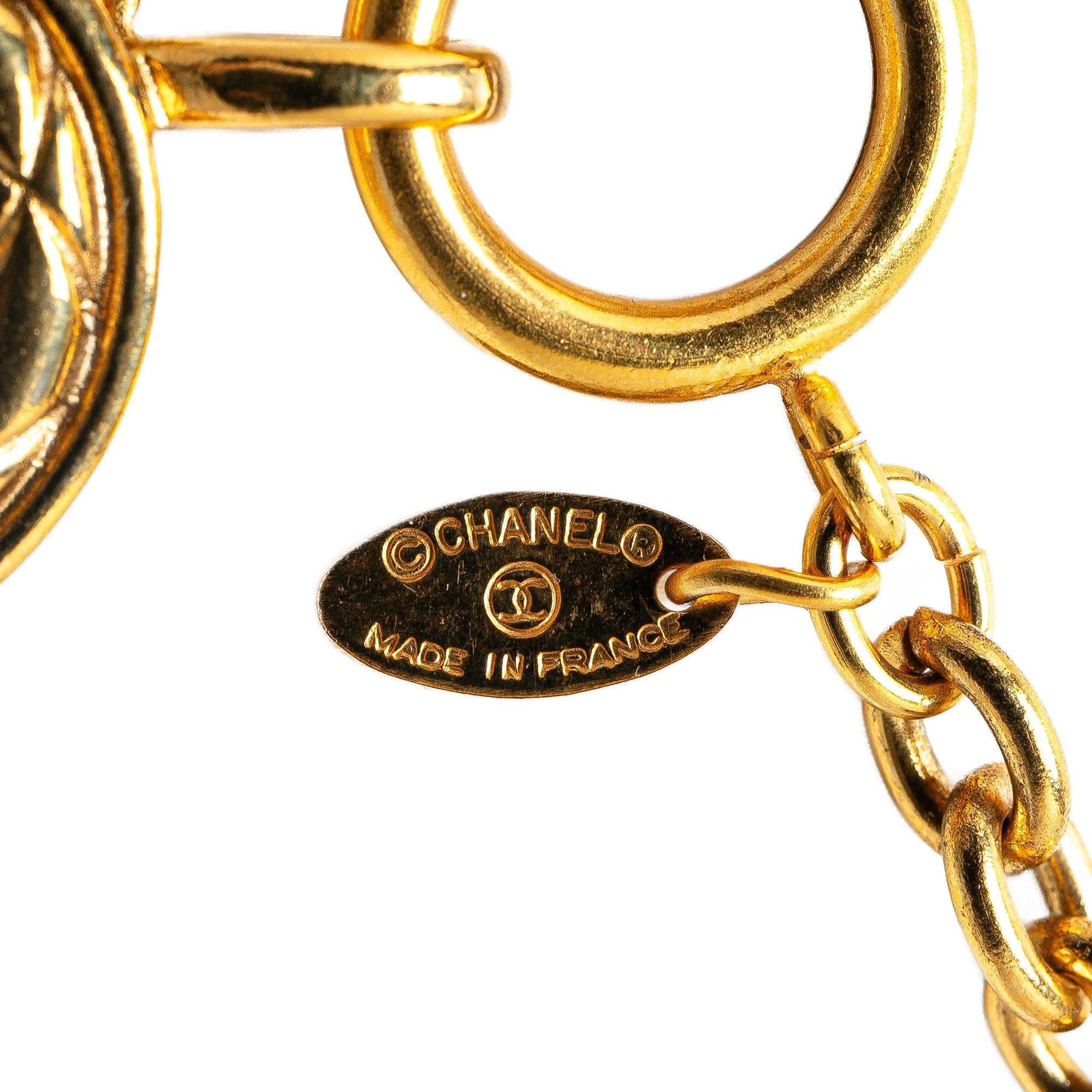 Chanel Gold Plated Quilted CC Pendant Necklace
