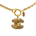 Chanel Gold Plated Quilted CC Pendant Necklace
