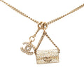 Chanel Gold Plated Rhinestone CC and Flap Bag Pendant Necklace